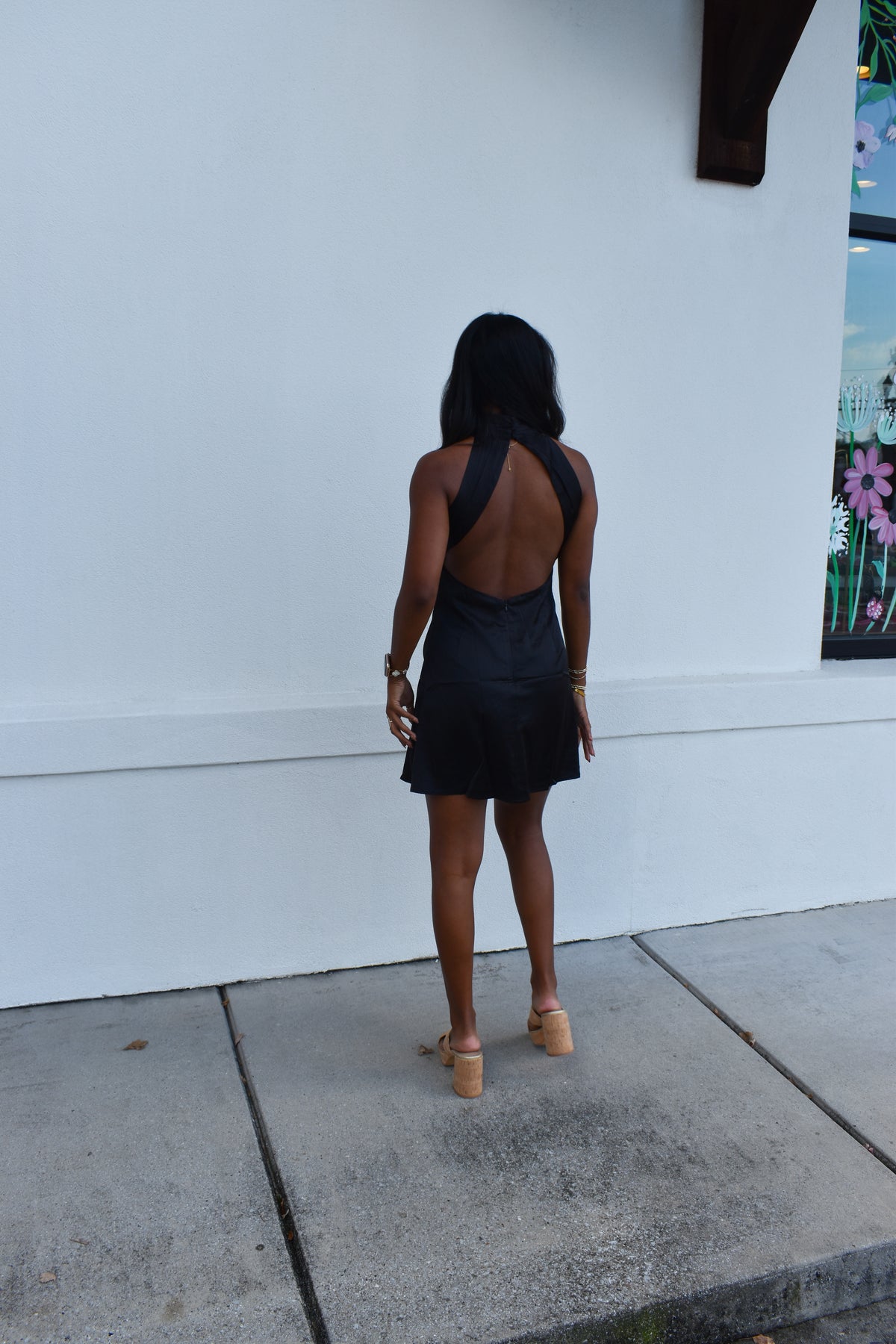 Solid Open Back Halter Mini Dress
