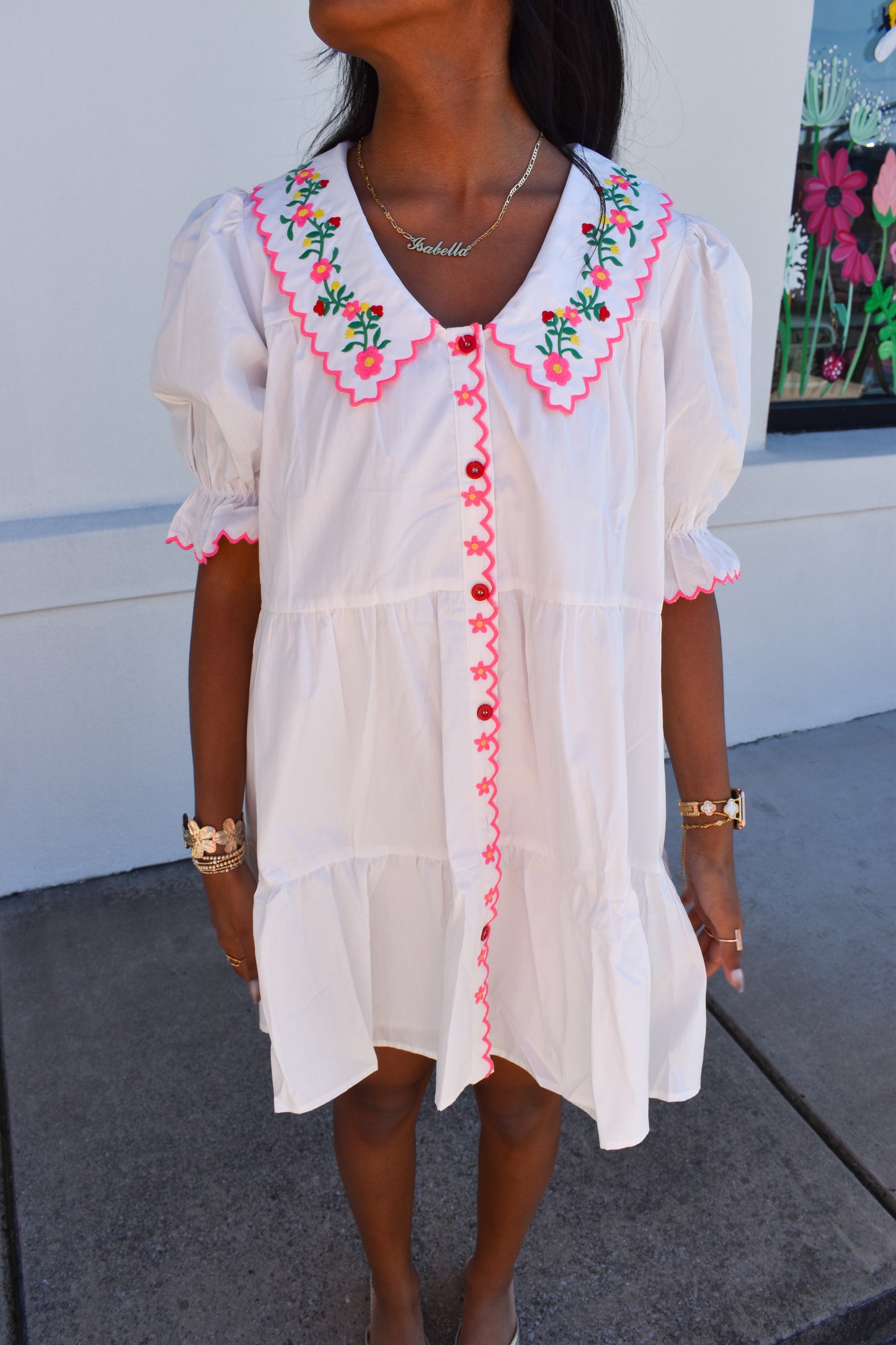 Floral Embroidered Scallop Dress