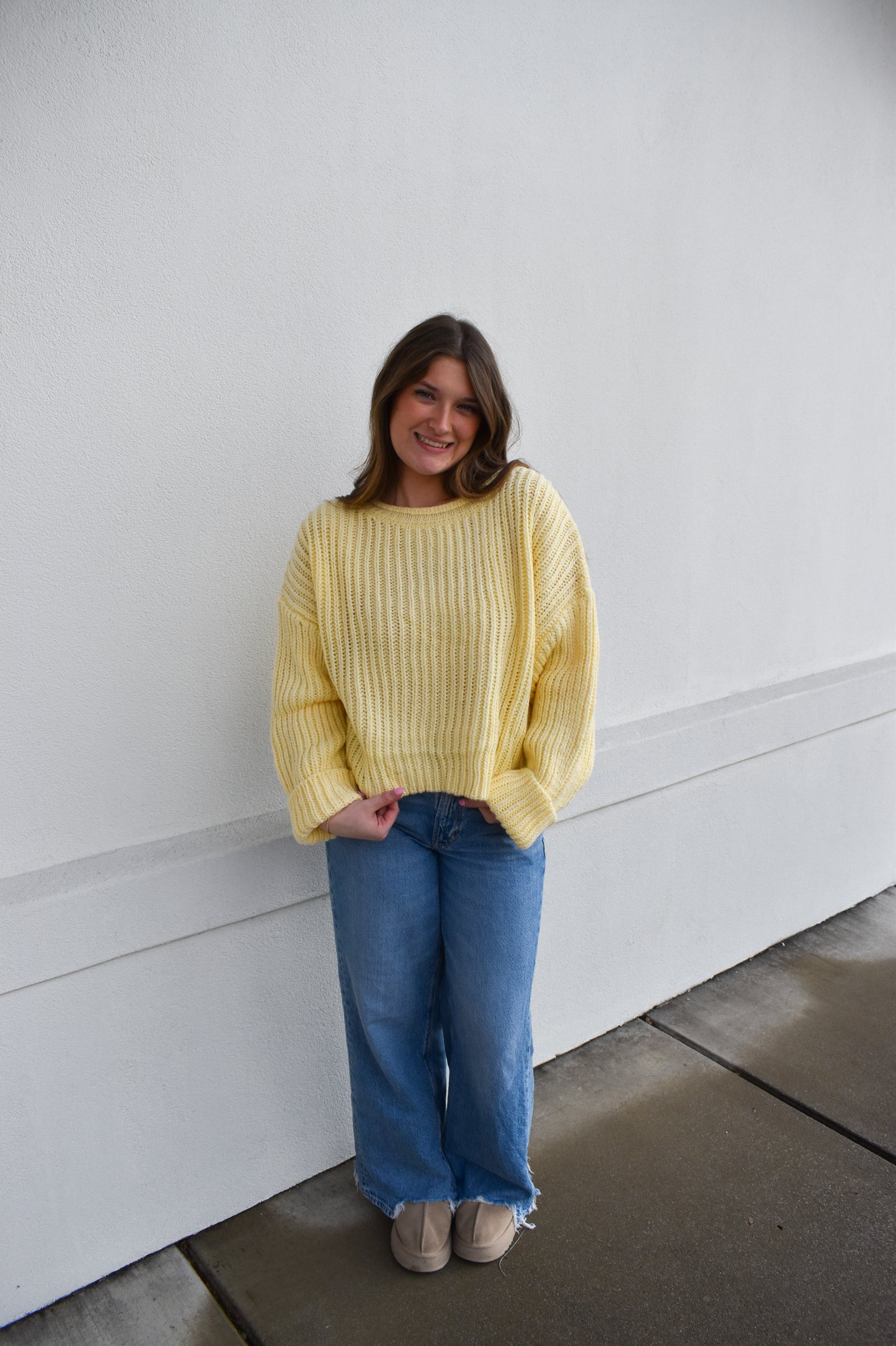 Boat Neck Chunky Yellow Sweater