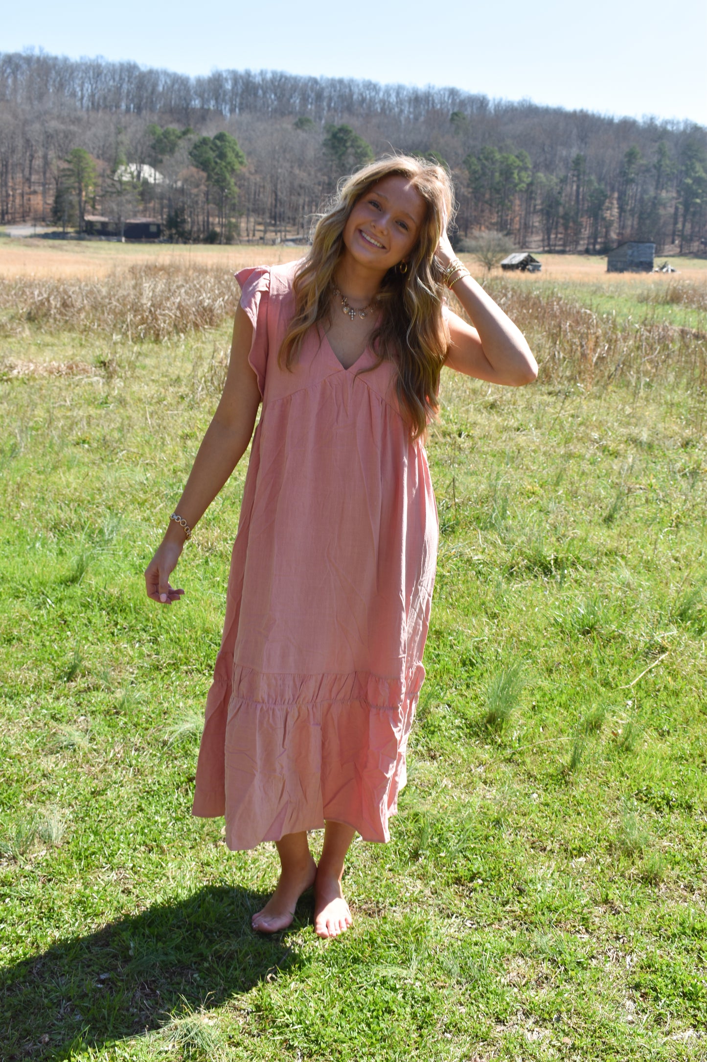 Blush Ruffle Midi Dress