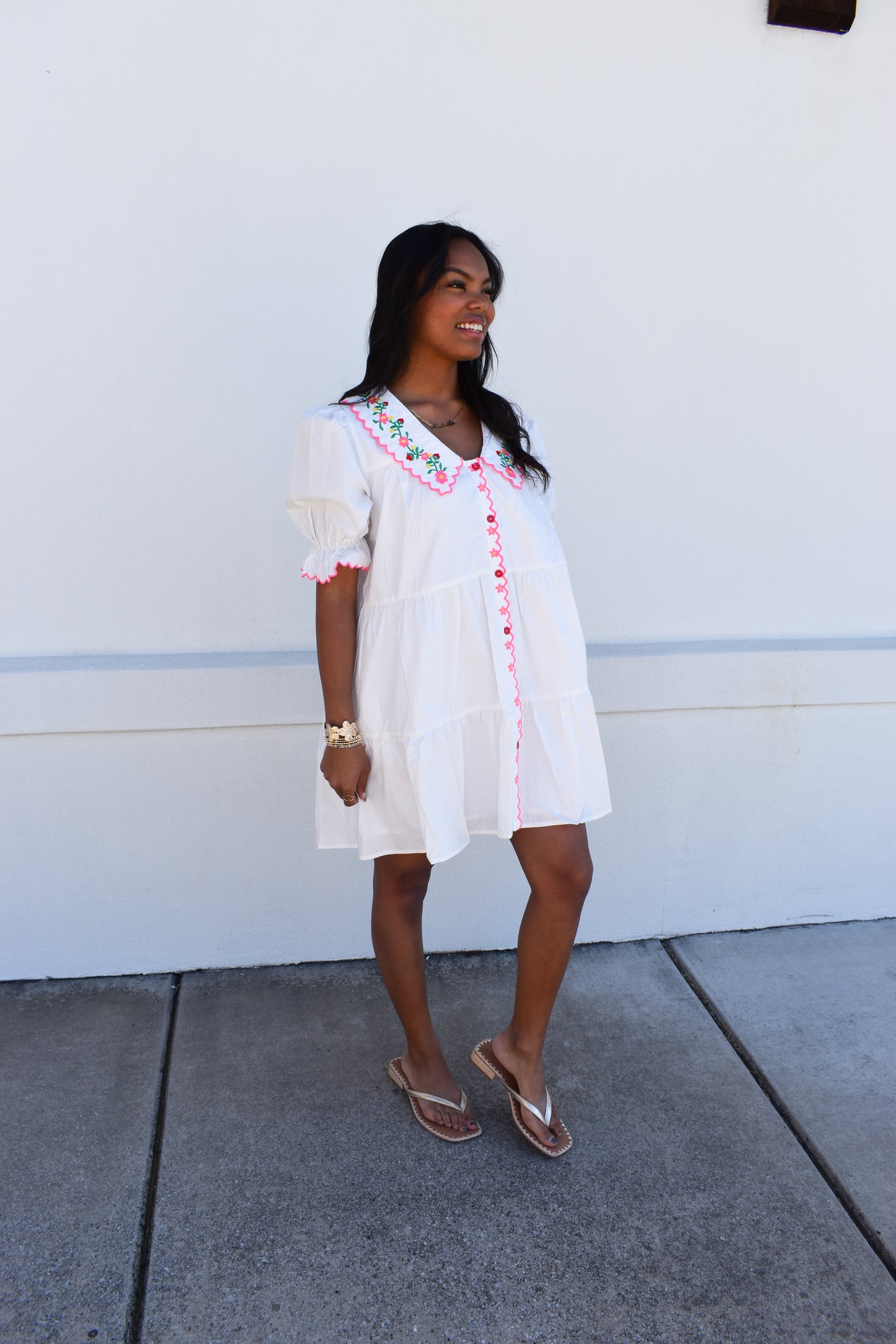 Floral Embroidered Scallop Dress