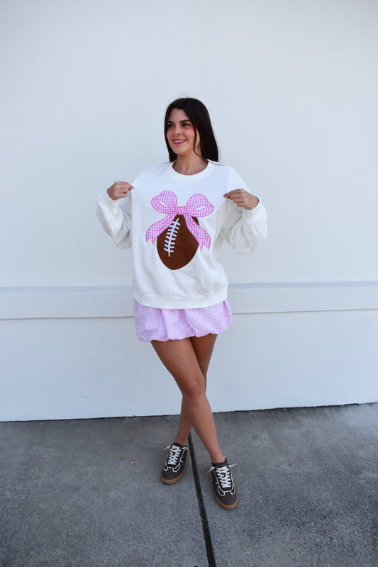 Ribbon Bow Football Sweatshirt