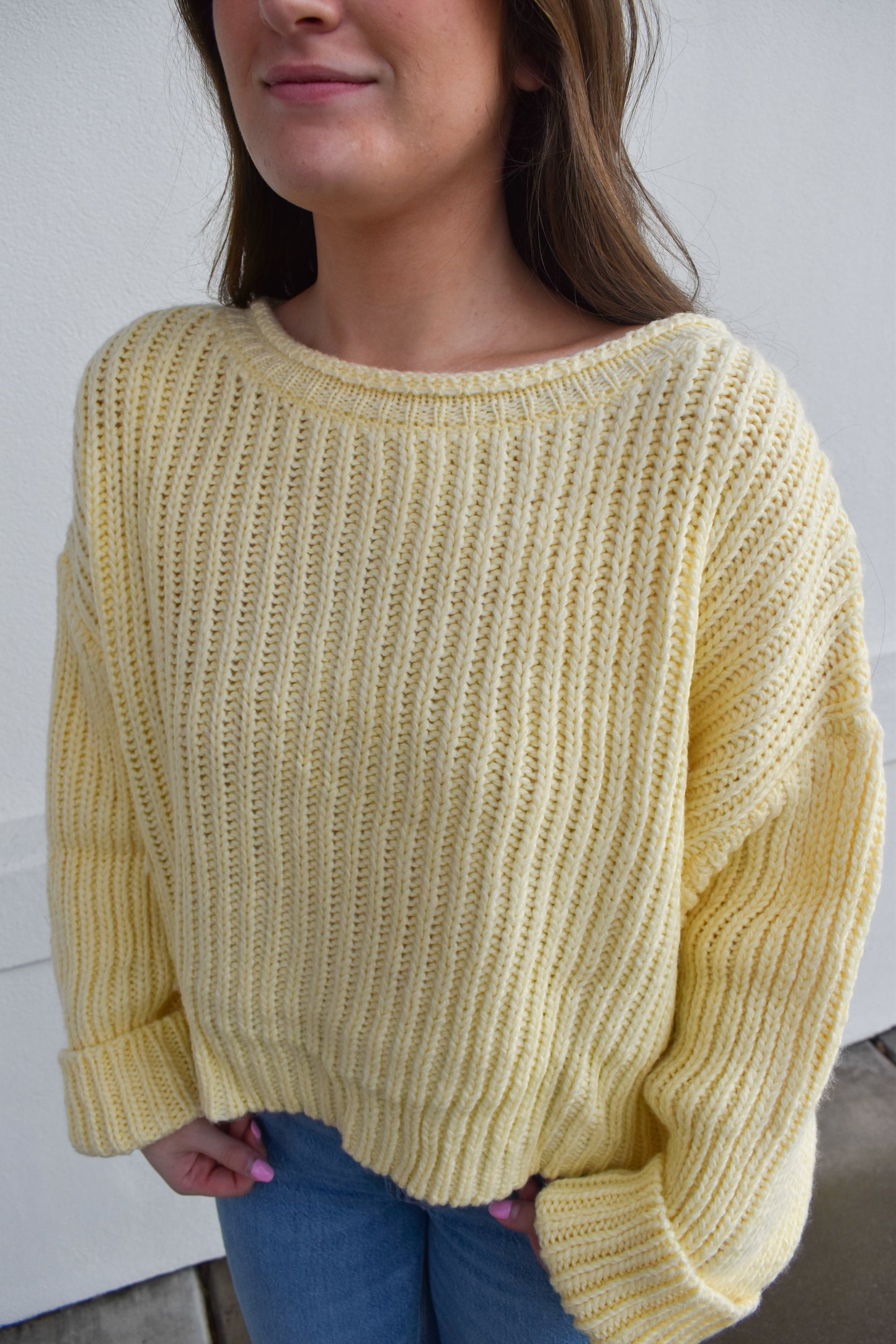 Boat Neck Chunky Yellow Sweater