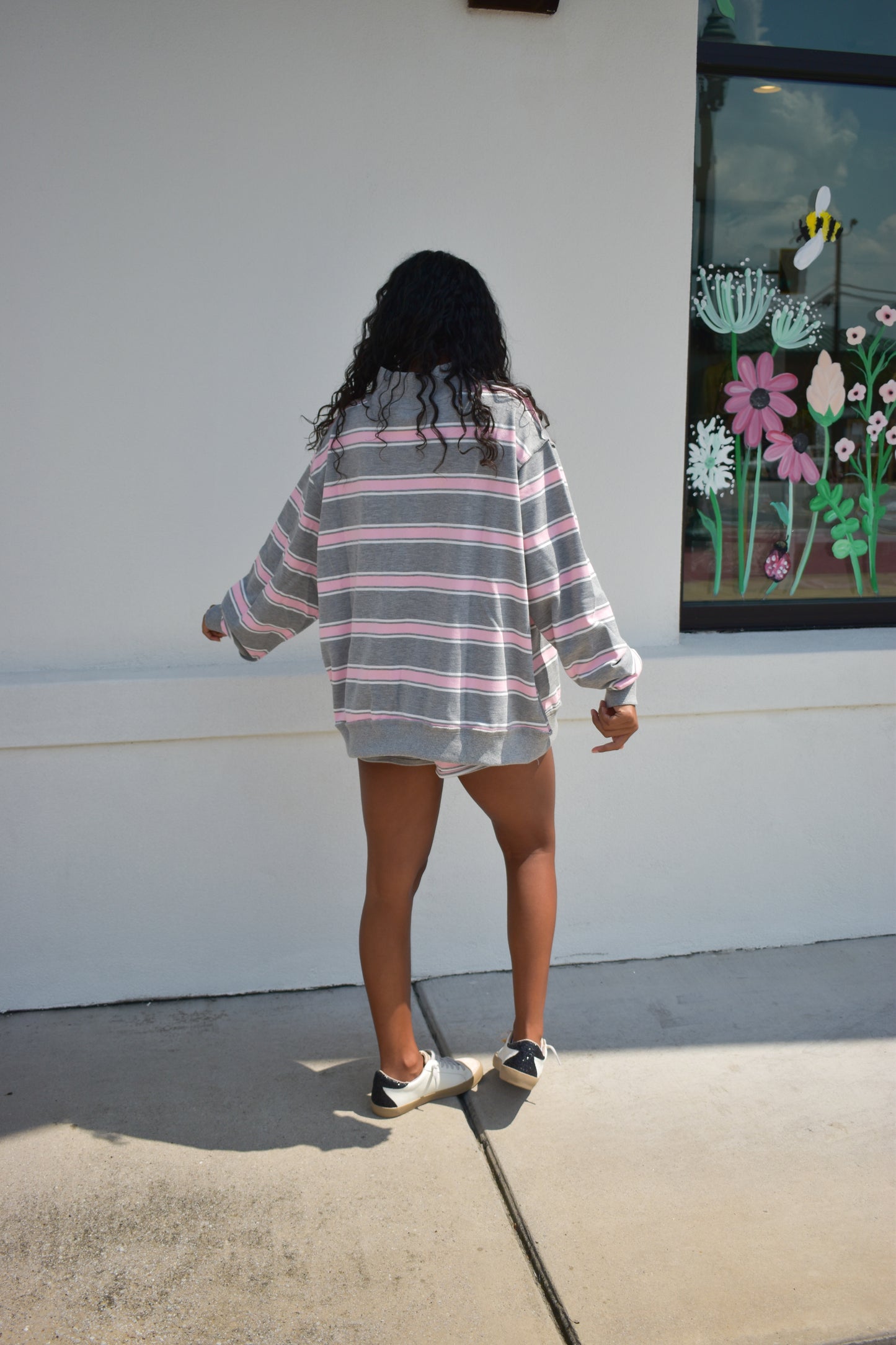 Stripe Print Mock Neck Oversized Sweatshirt