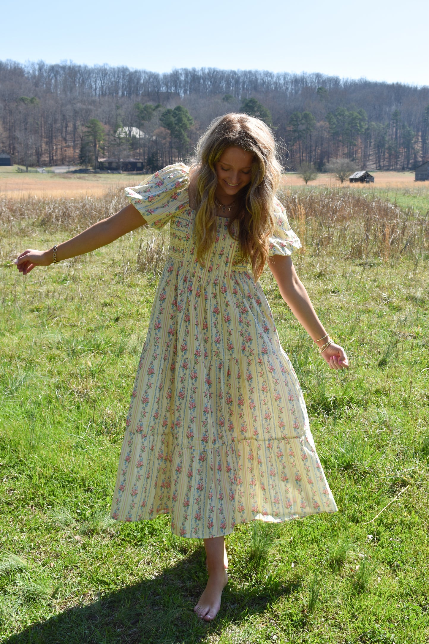 Smocked Baby Yellow Floral Maxi Dress