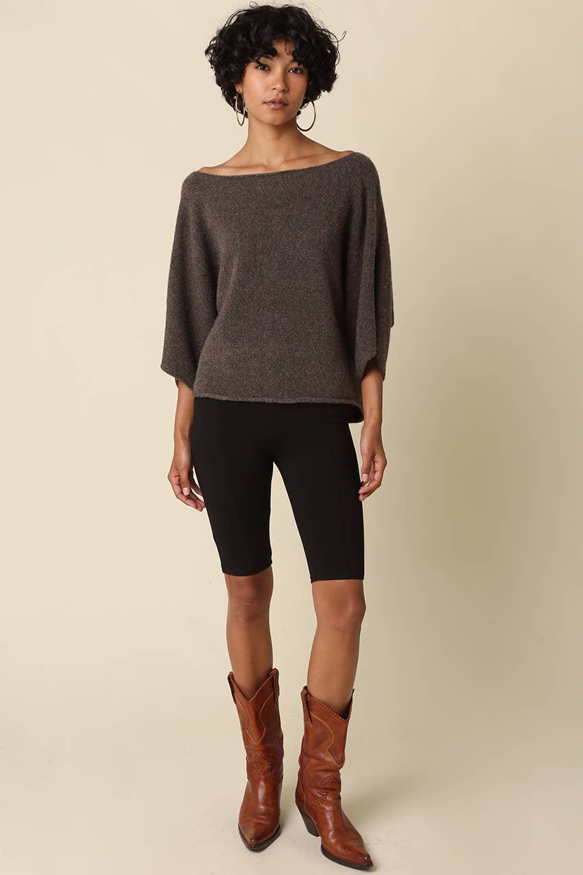 Gloria One Shoulder Knit Top: Brown