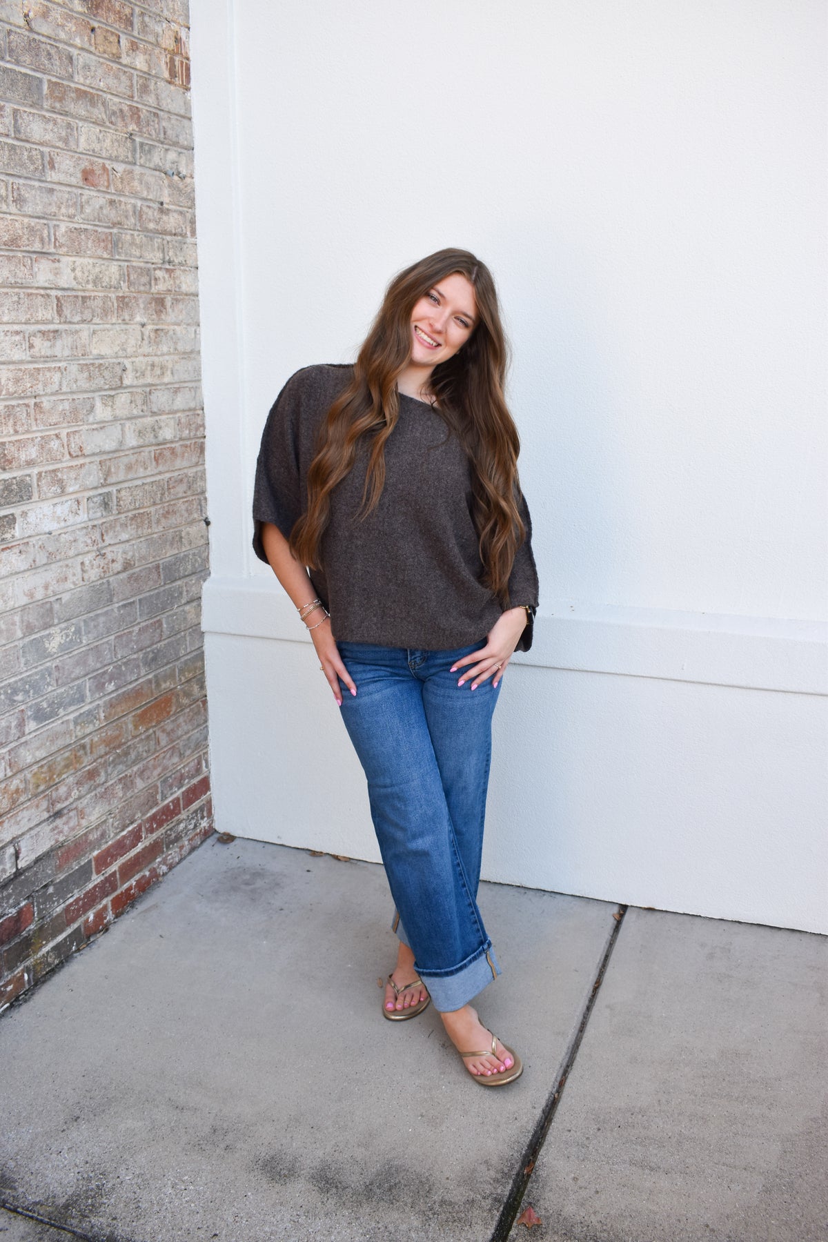 Gloria One Shoulder Knit Top: Brown