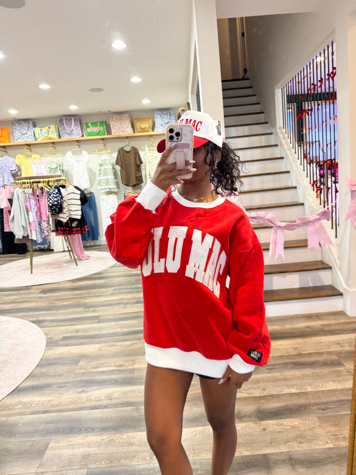 Lulu Mac Color Block Sweatshirt: Red/White