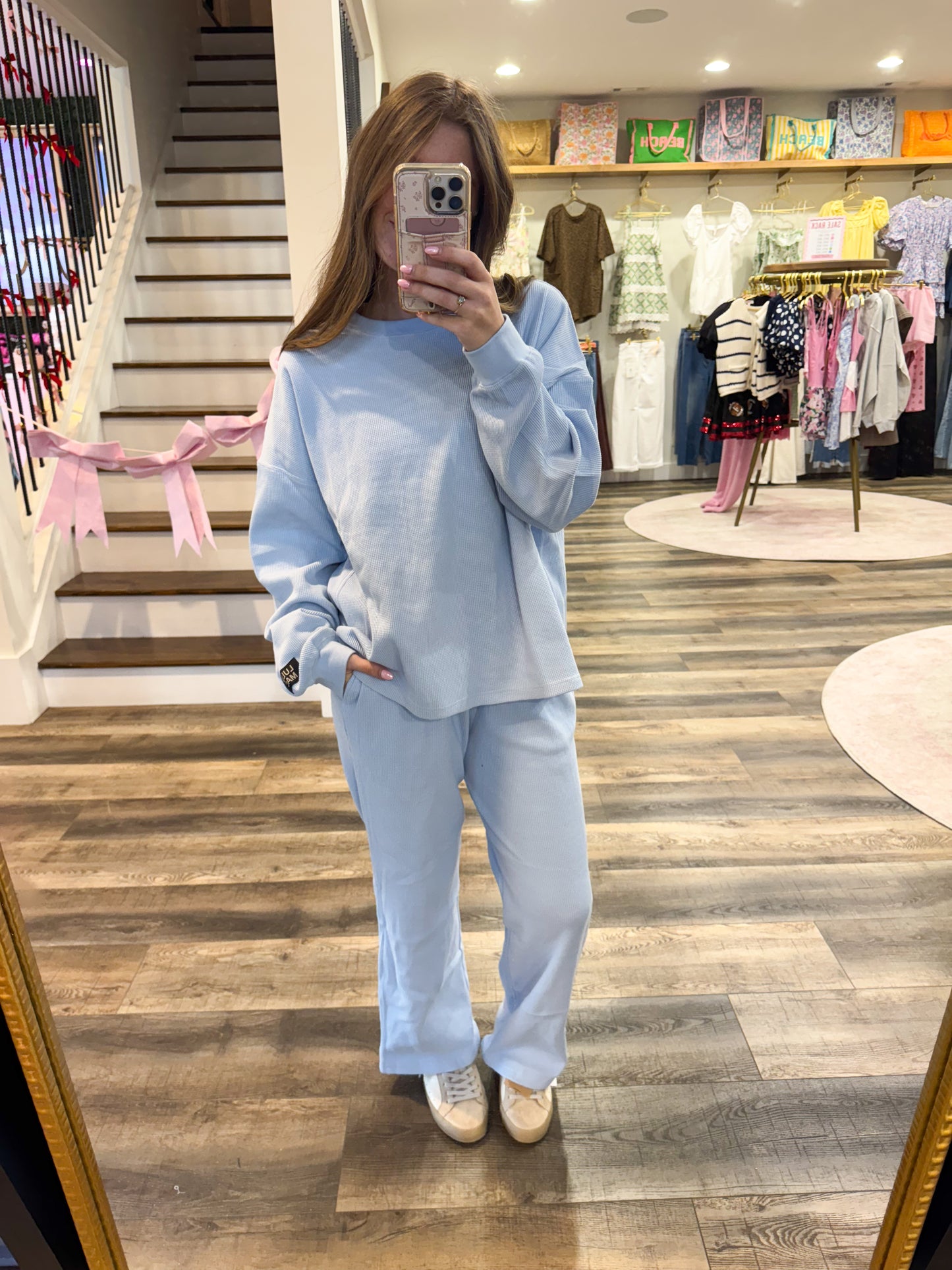 Lulu Mac Waffle Long Sleeve: Light Blue