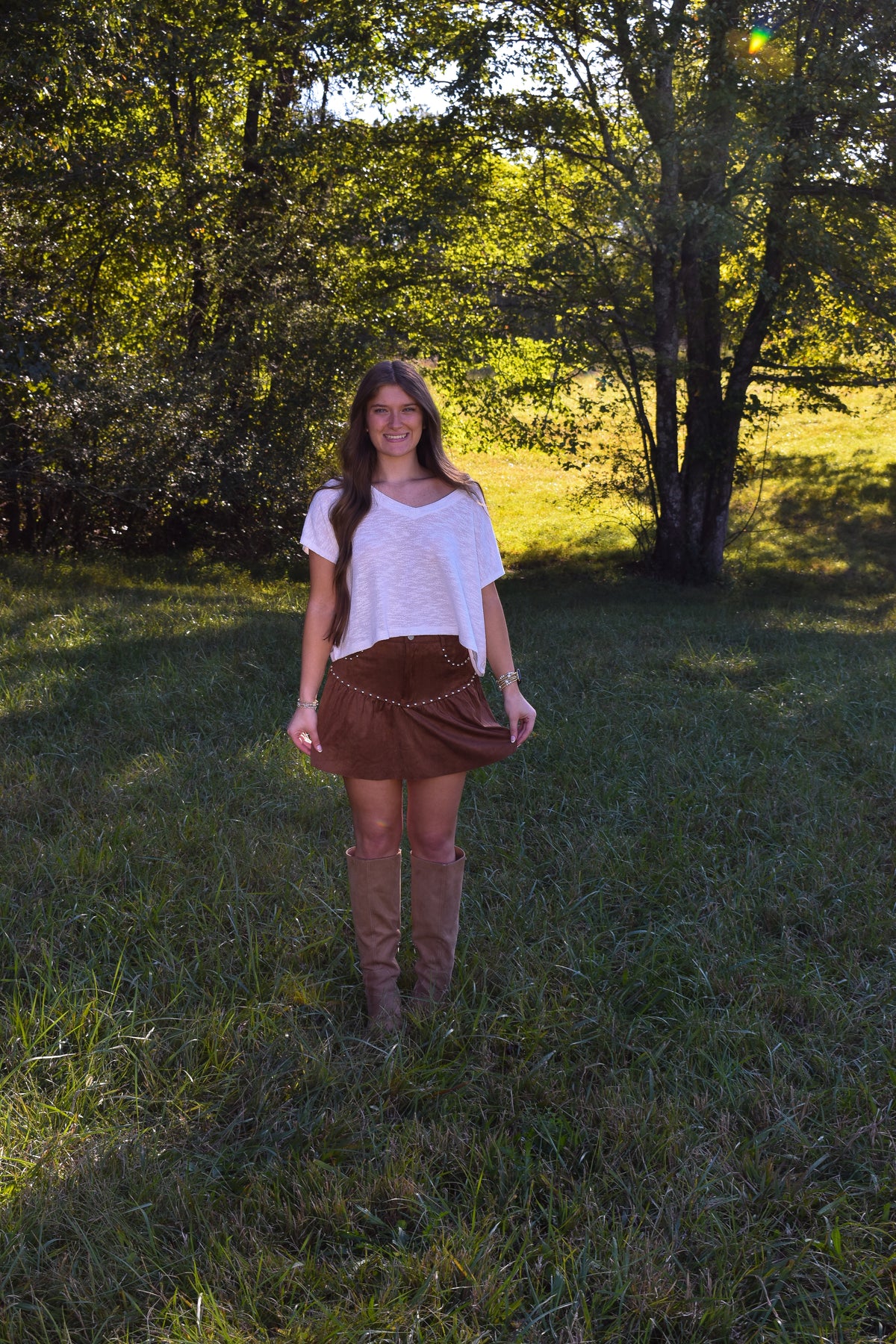 Suede Mini Skirt W/ Stud Detail