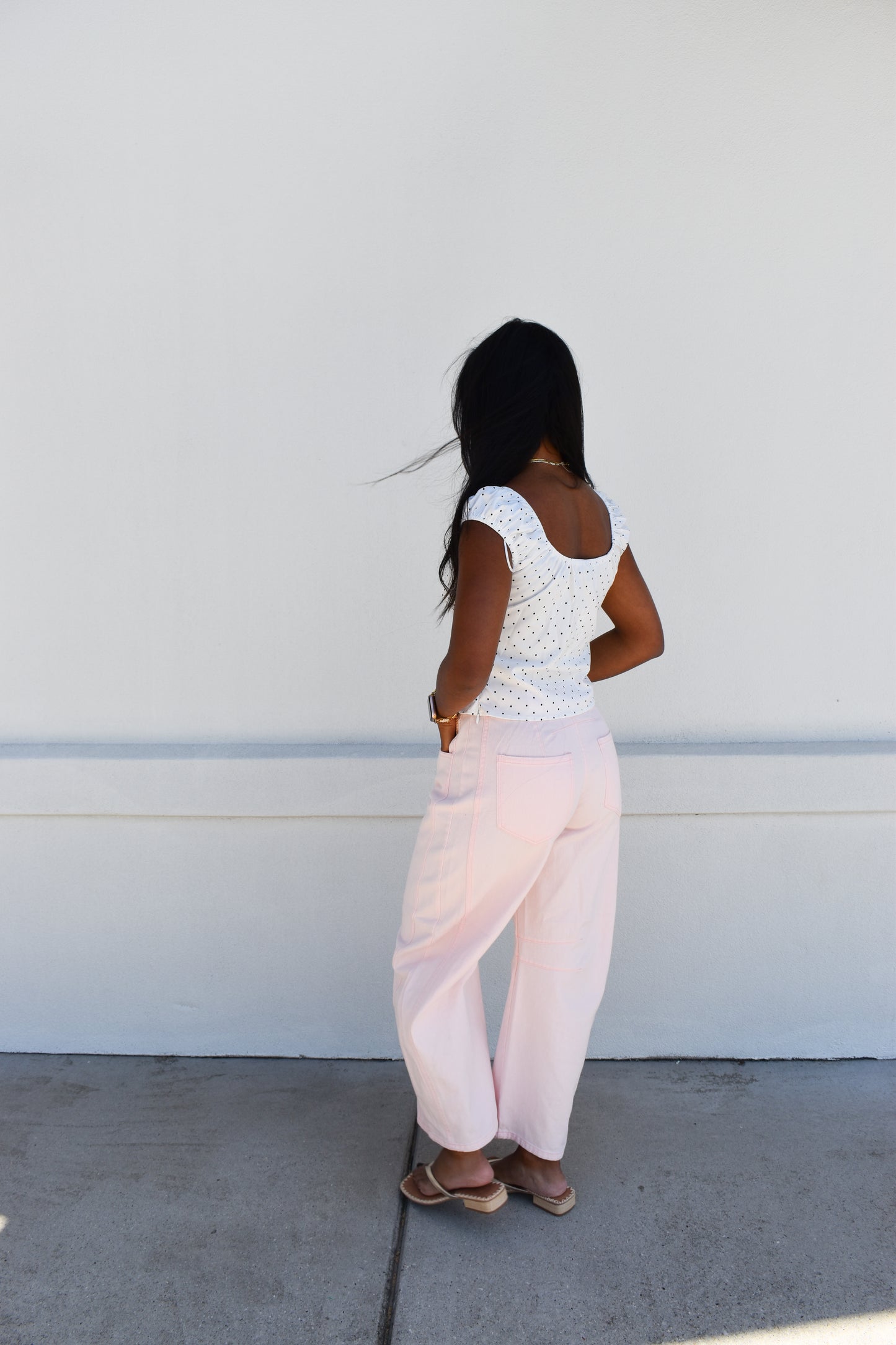 Pink Eyelet Thru Cotton Belt Barrel Jean