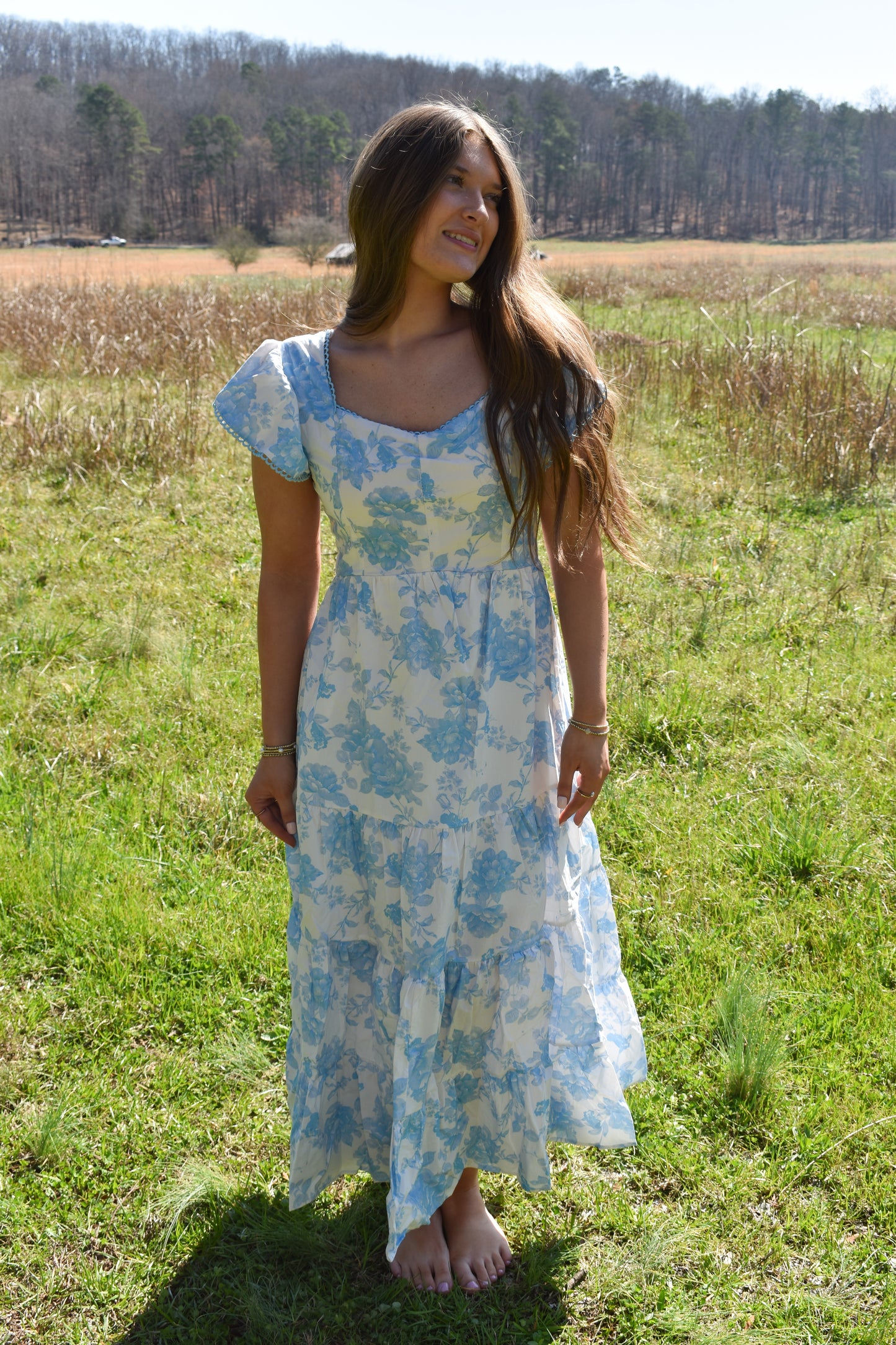 Baby Blue Floral Maxi Dress