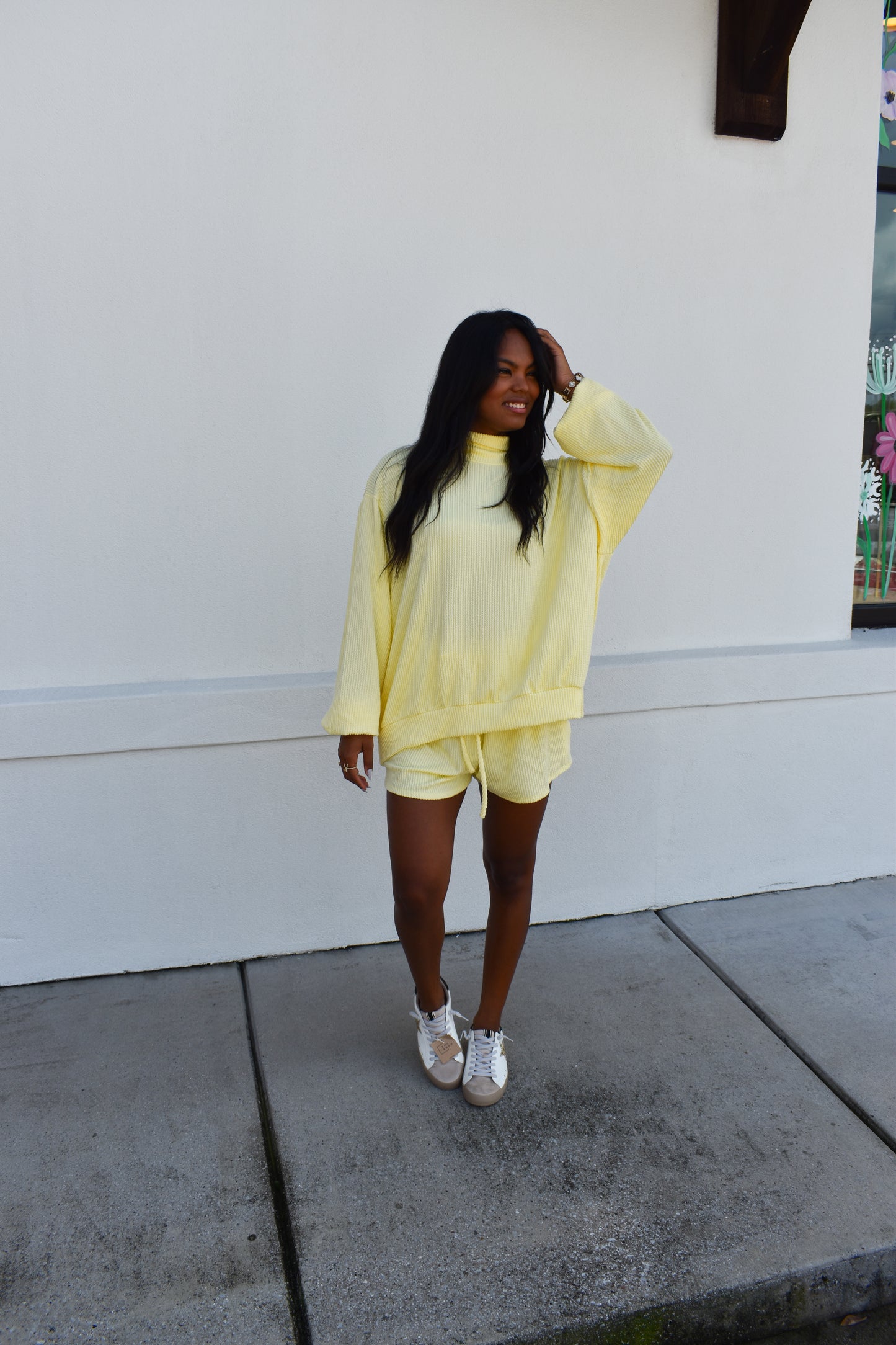 Yellow Waffle Knit Mockneck