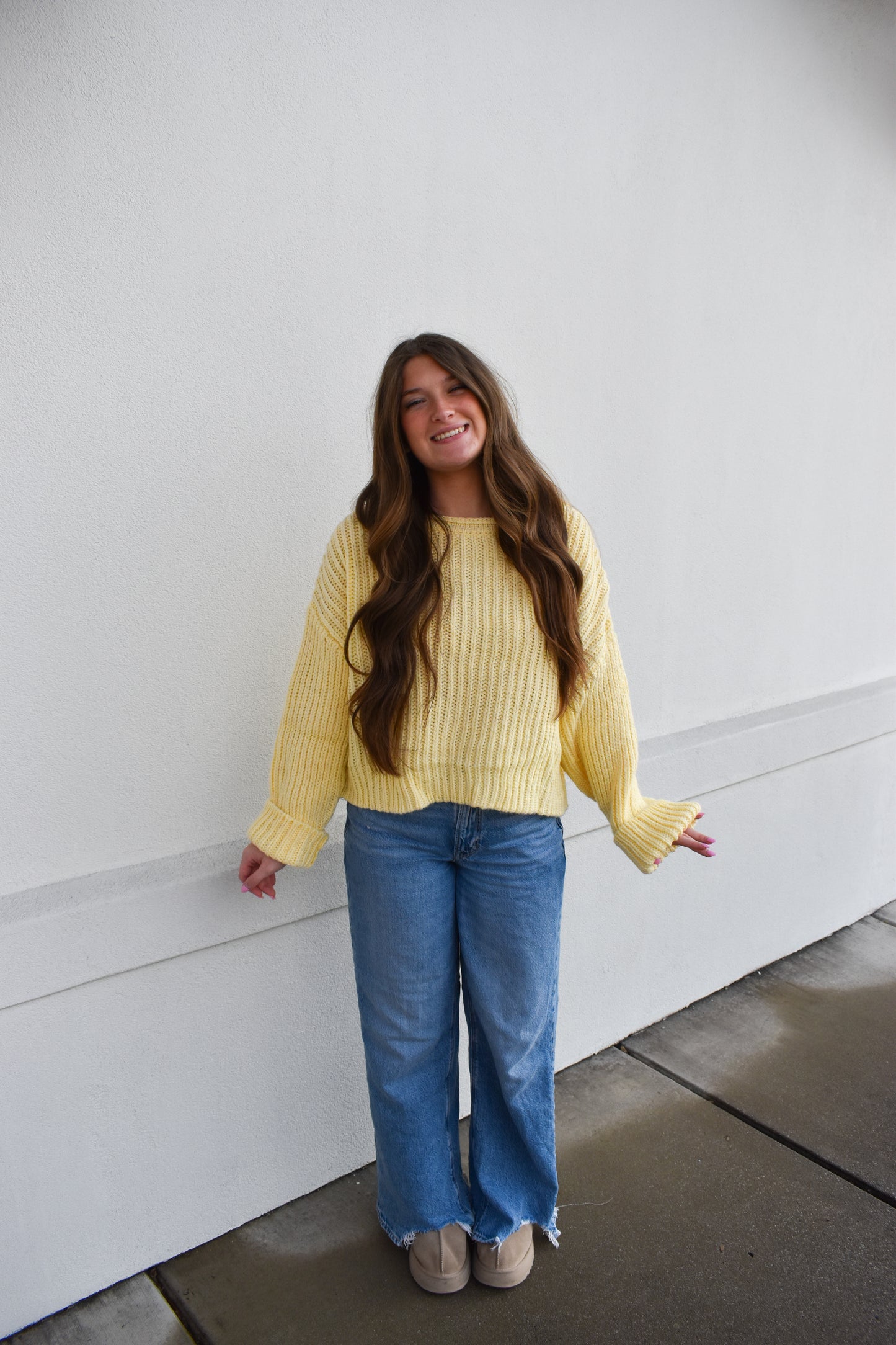 Boat Neck Chunky Yellow Sweater