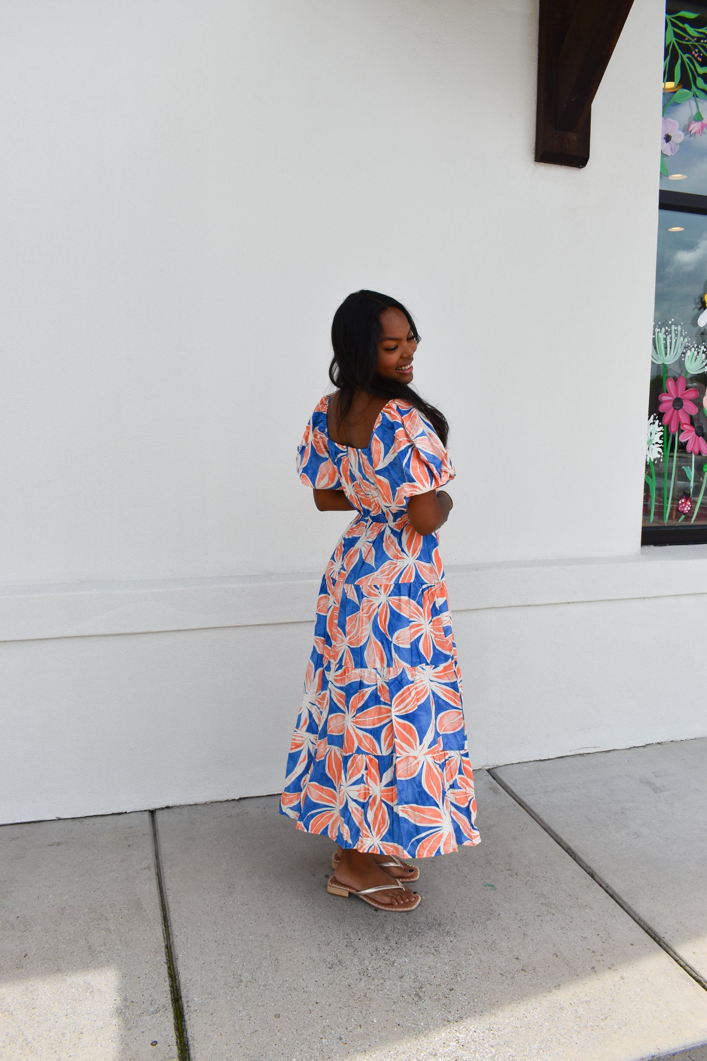 Blue/Orange Floral Maxi Dress