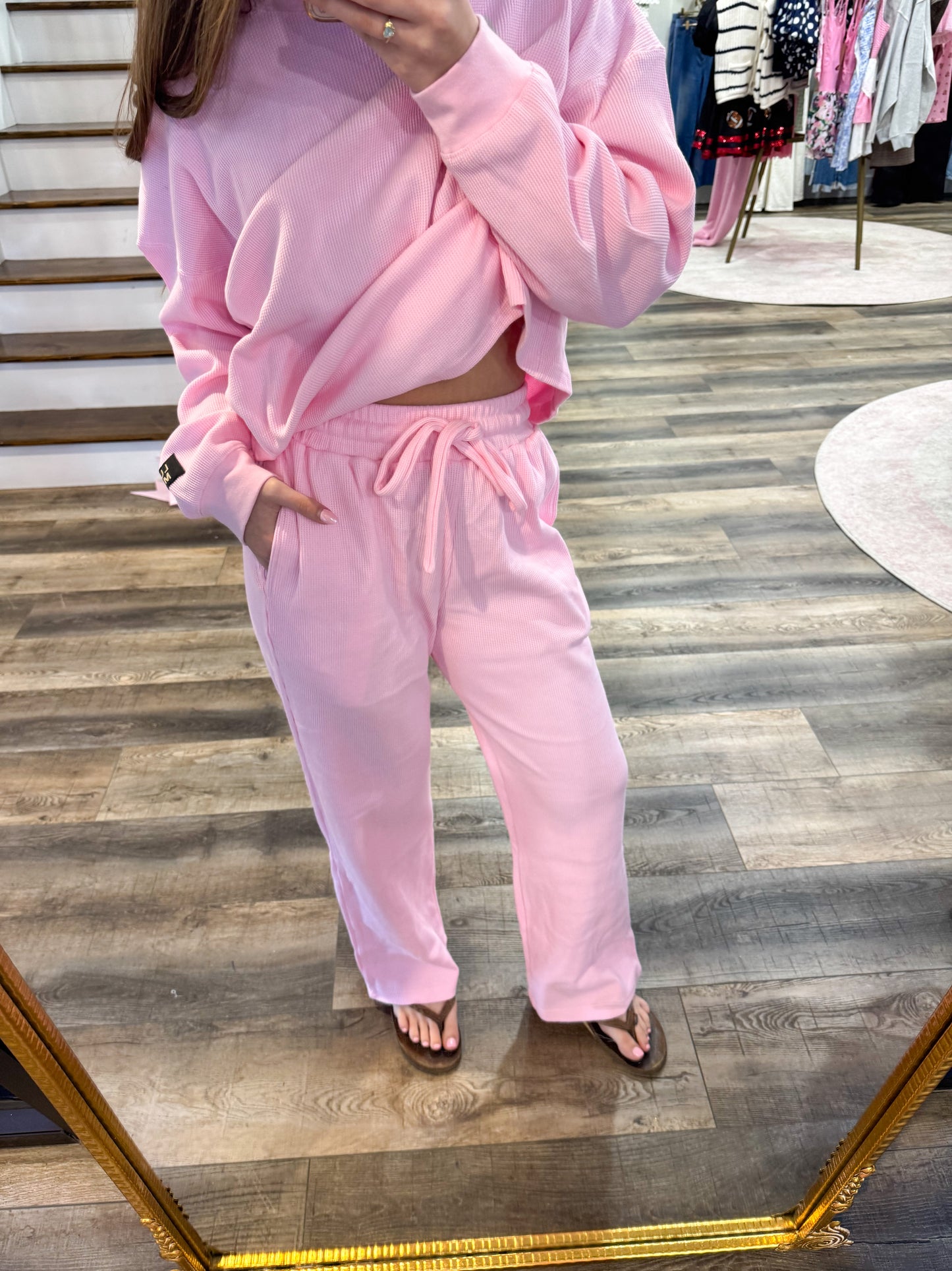 Lulu Mac Waffle Pants: Light Pink