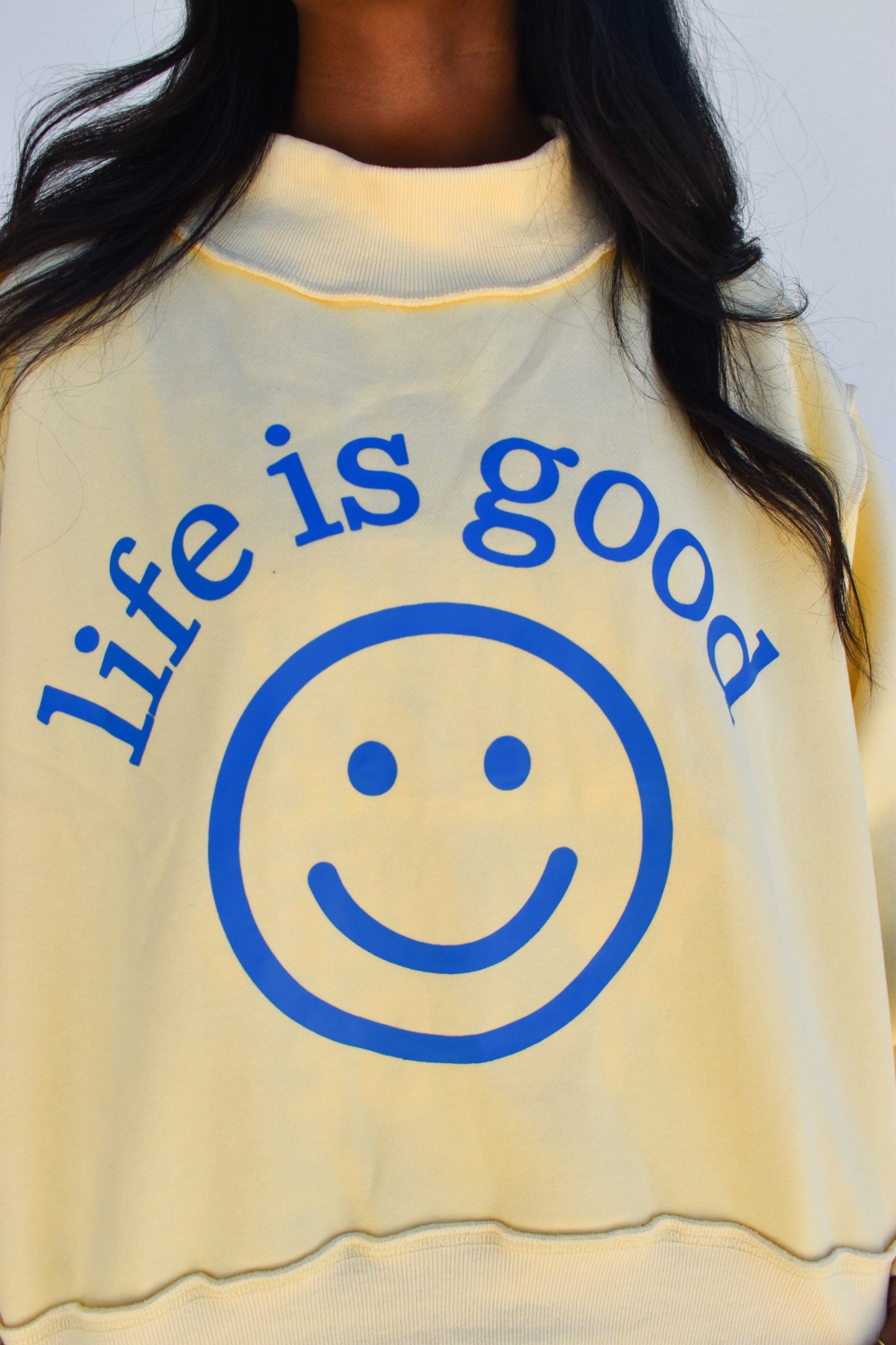 "Life is Good' Reversible Crop Mockneck