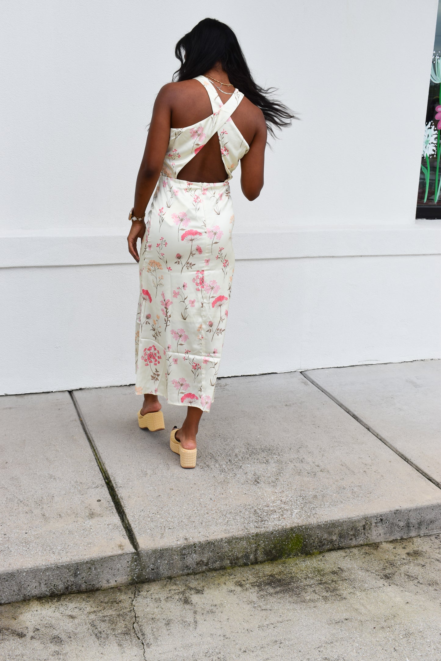 Cowl Neck Floral Midi Dress