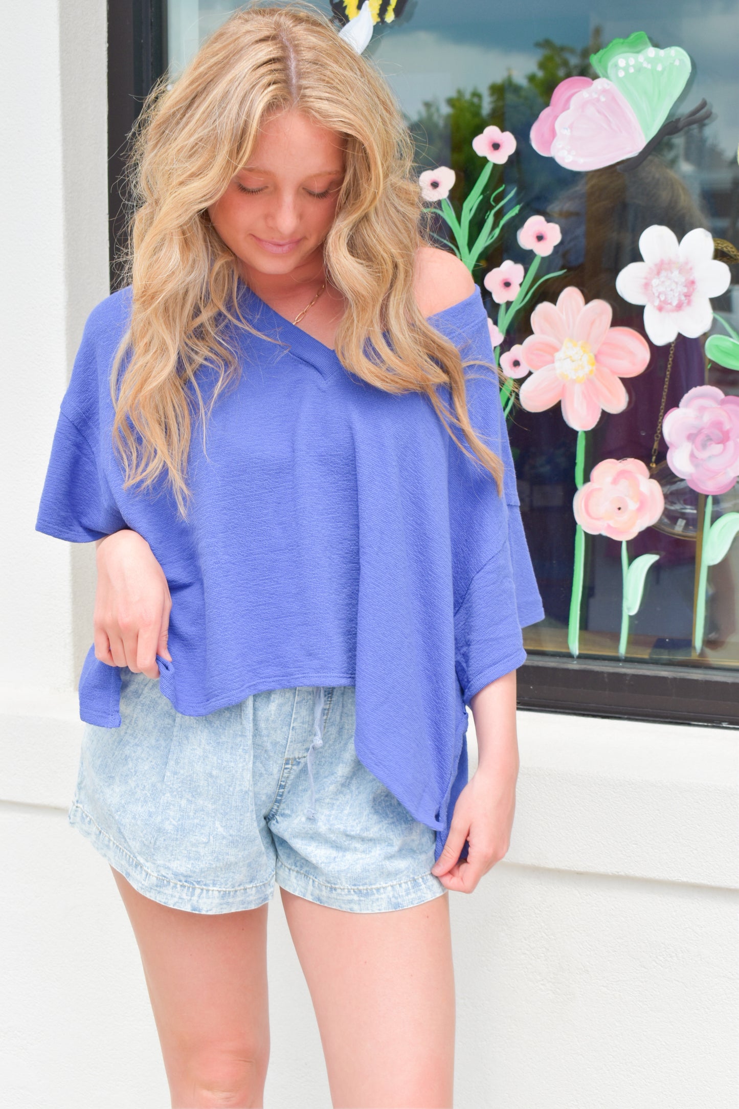 Deep Blue V-Neck Top