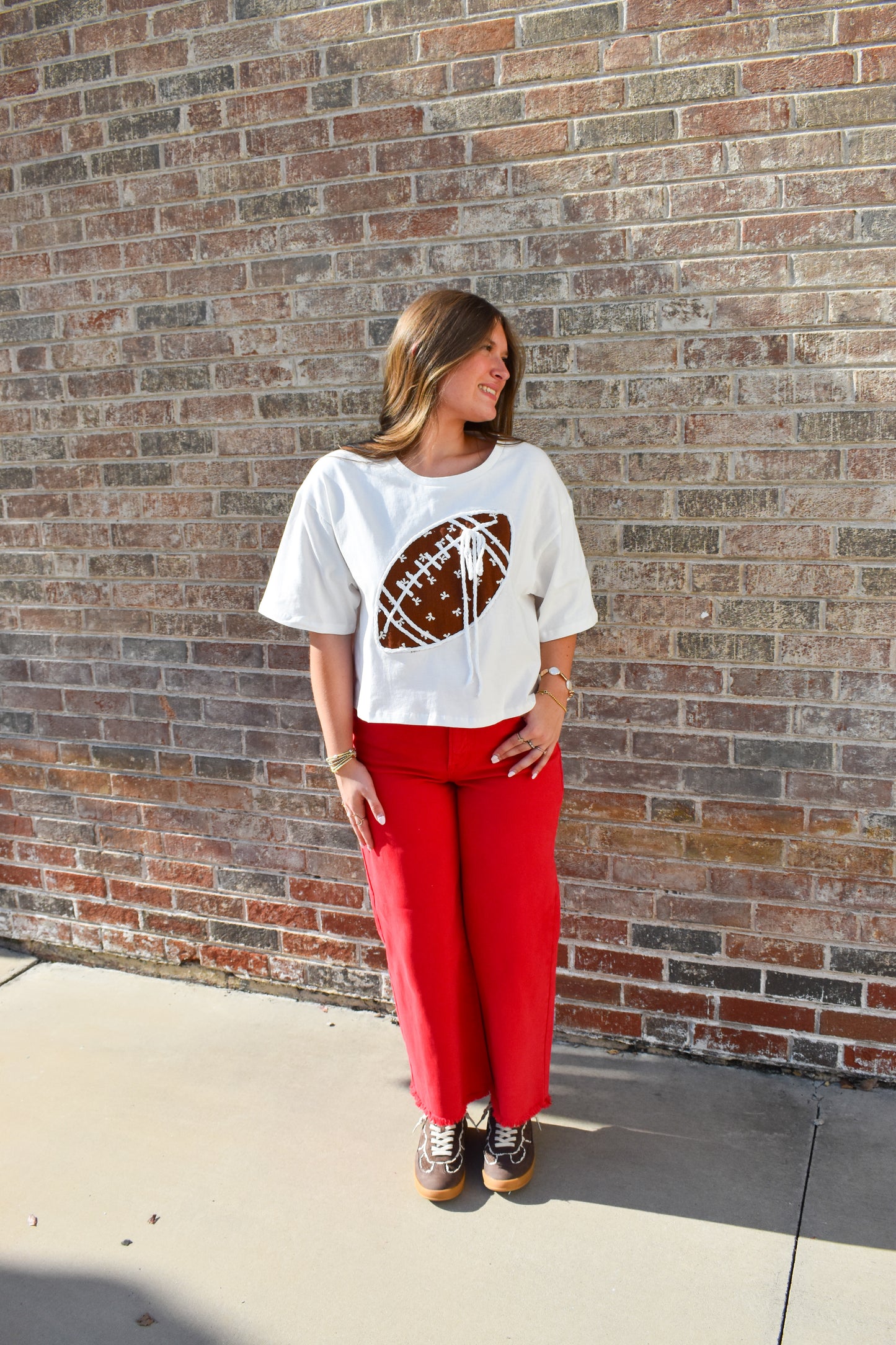 Bow Print Football Top W/ Cord Detail