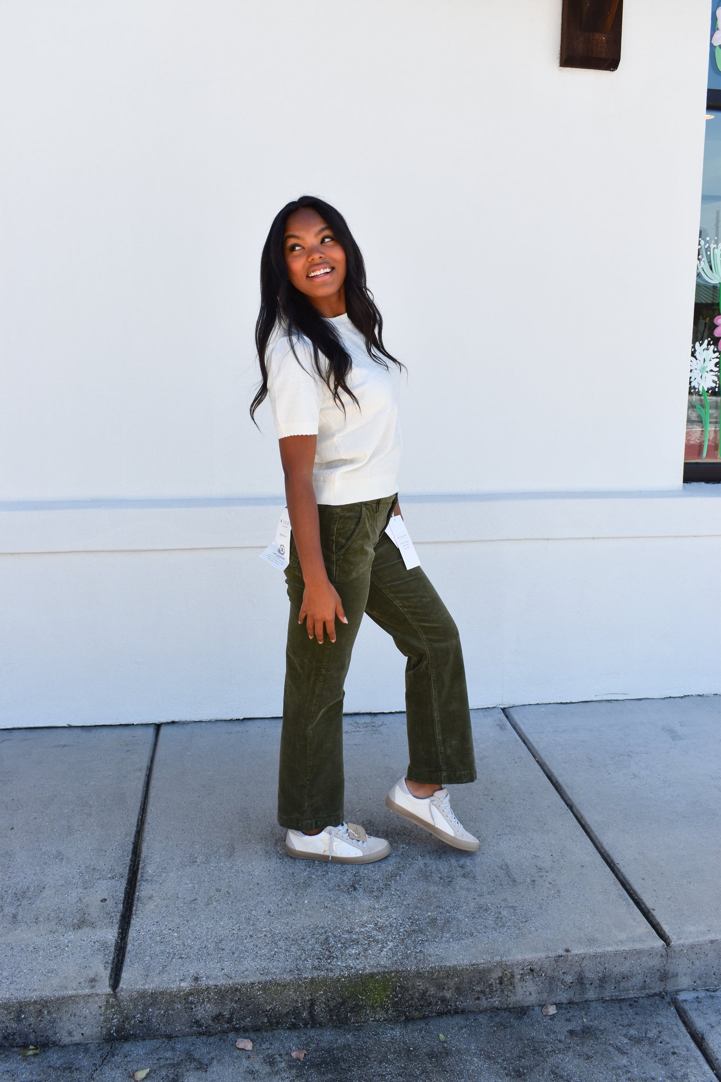 Starburst Pointelle Puff Sleeve Sweater