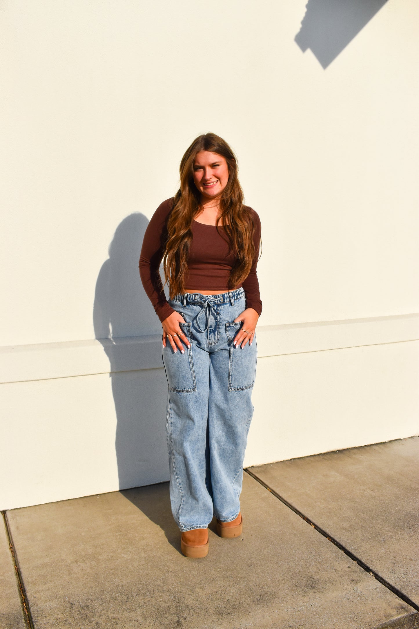 Basic Long Sleeve Scoop Neck: Brown
