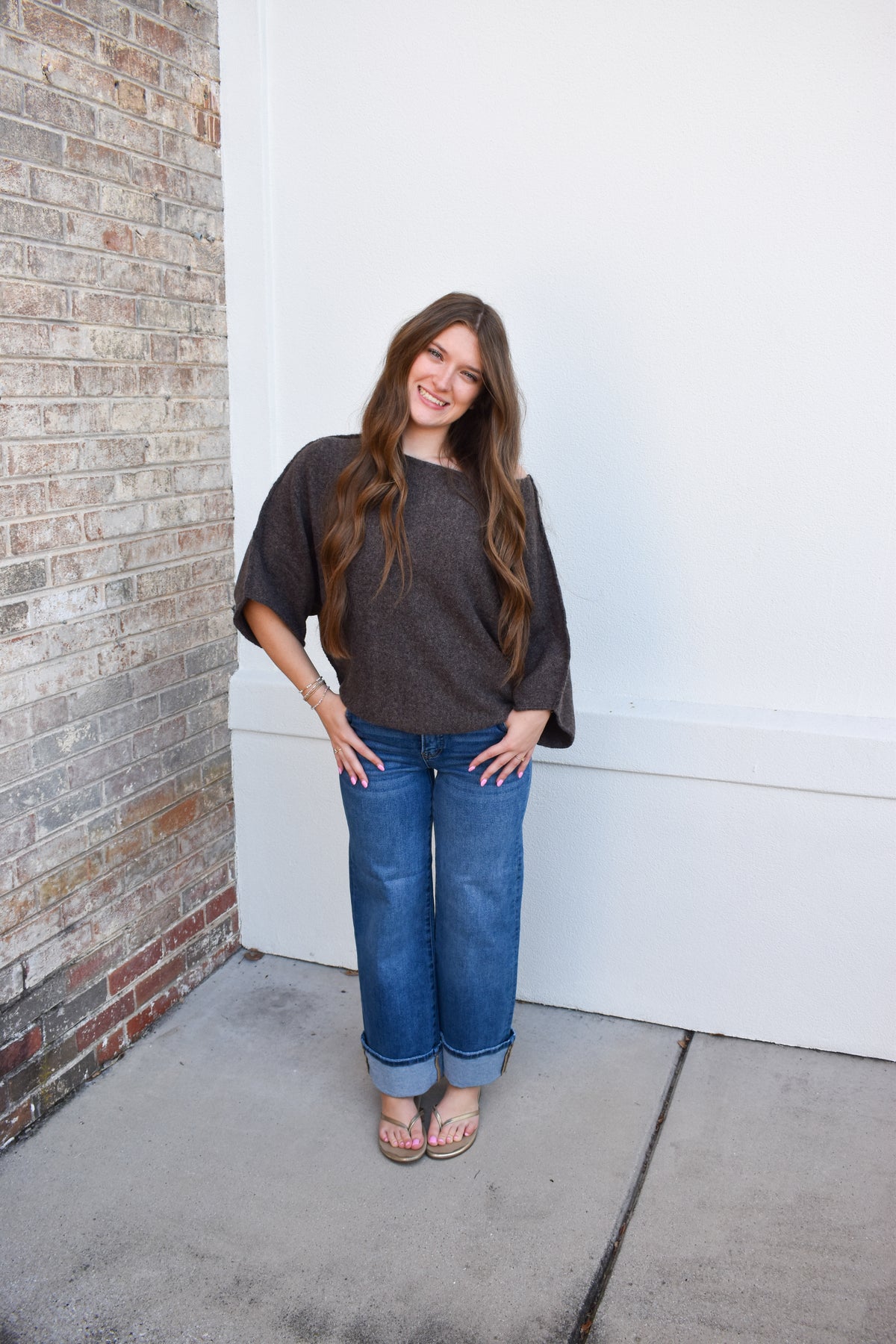 Gloria One Shoulder Knit Top: Brown