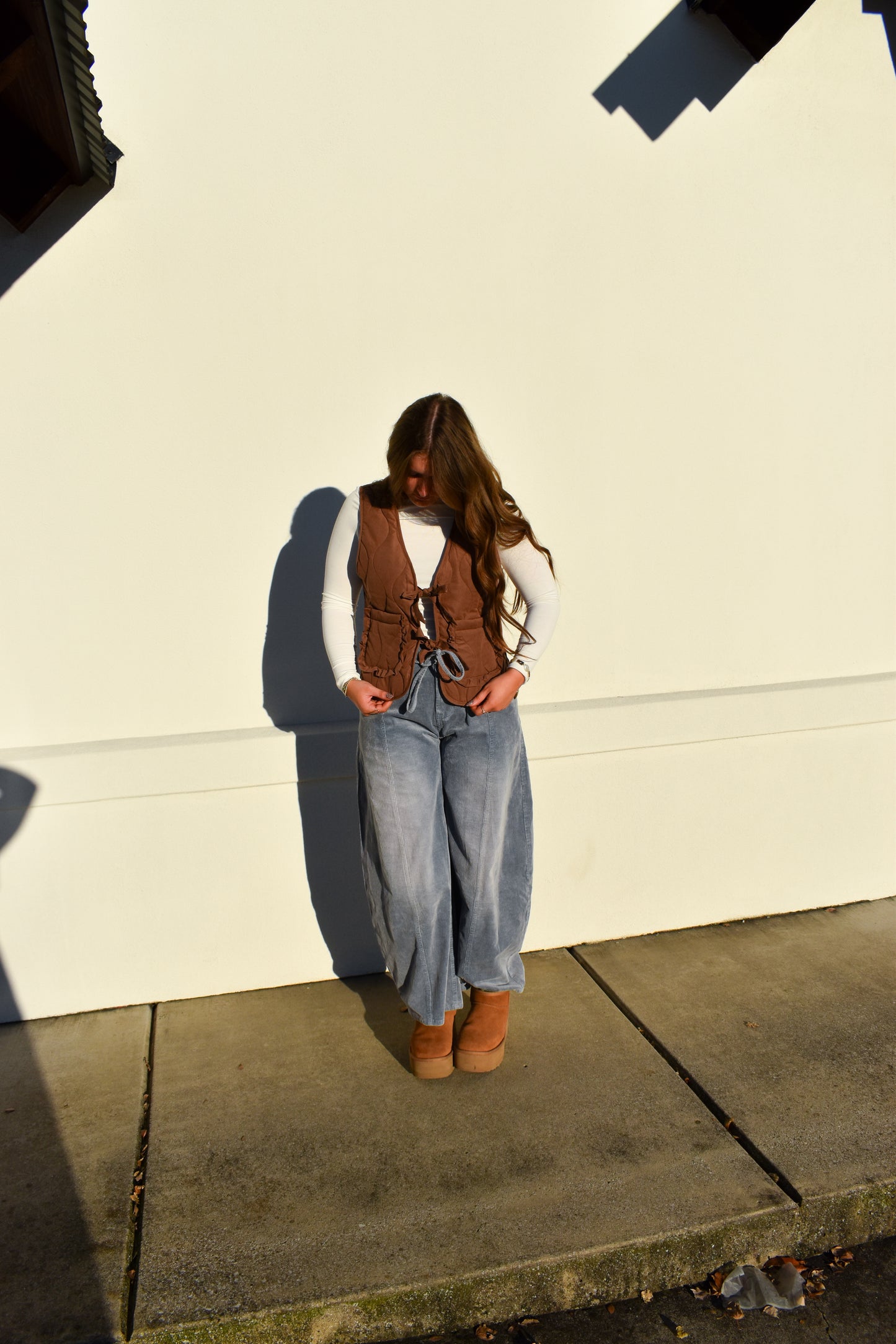 Quilted Bow Vest: Chestnut