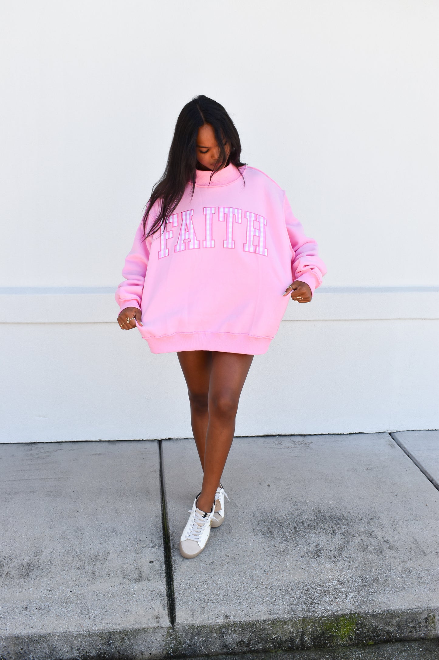 "FAITH" Embroidered Mock Neck
