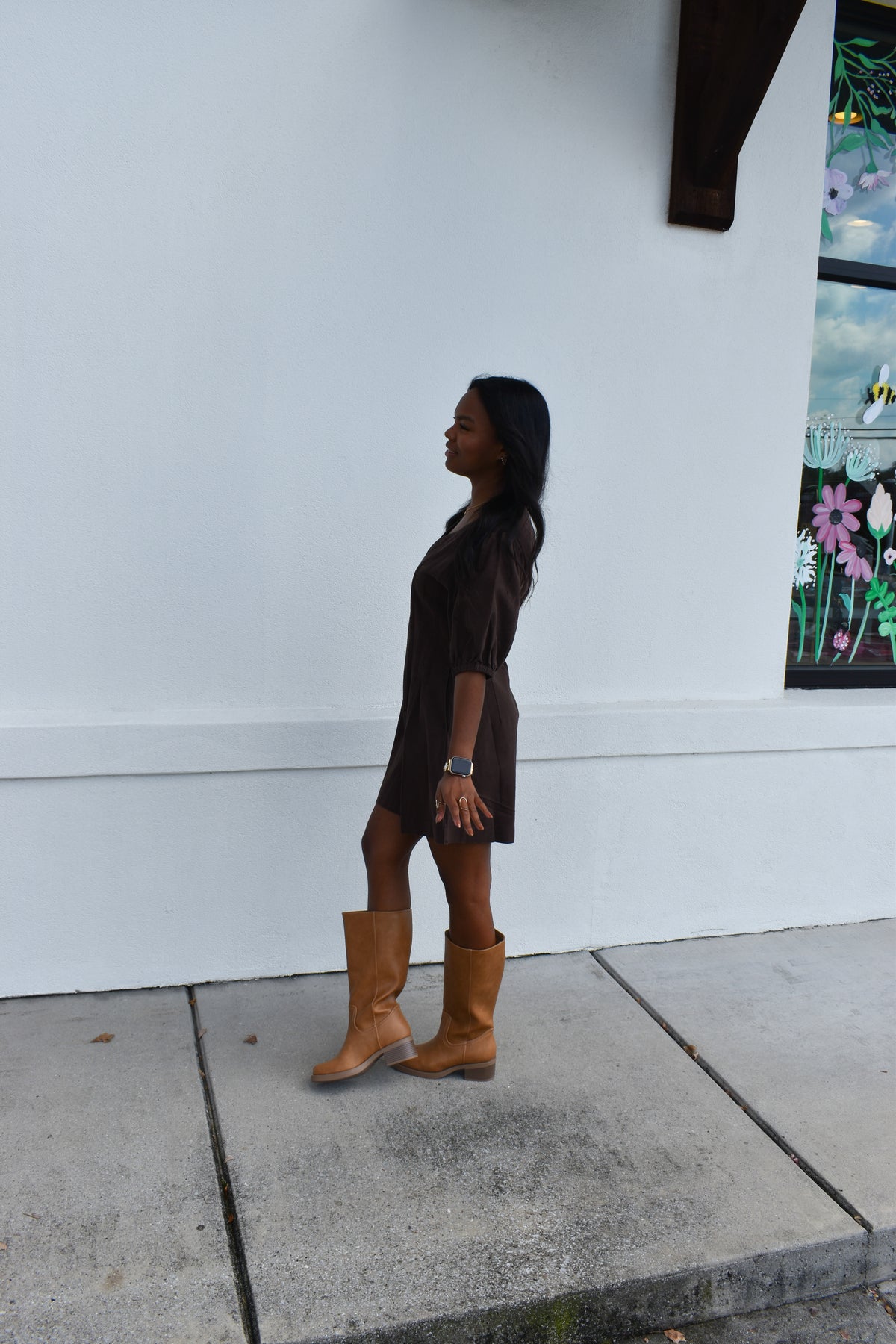 Puff Sleeve V Neck Mini Dress