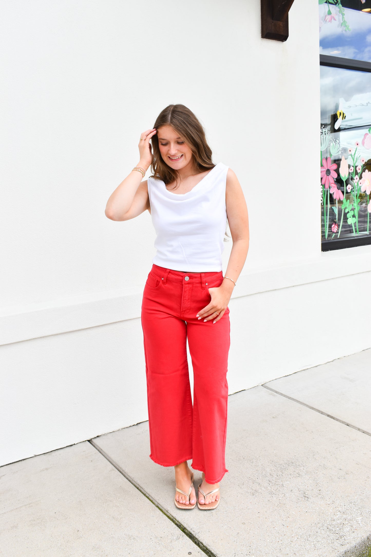 Staple Red High Rise Crop Pants