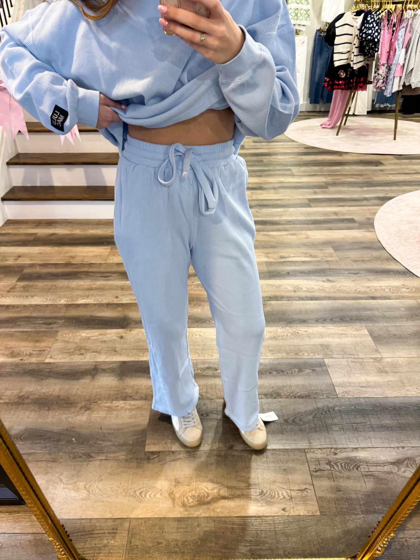 Lulu Mac Waffle Pants: Light Blue