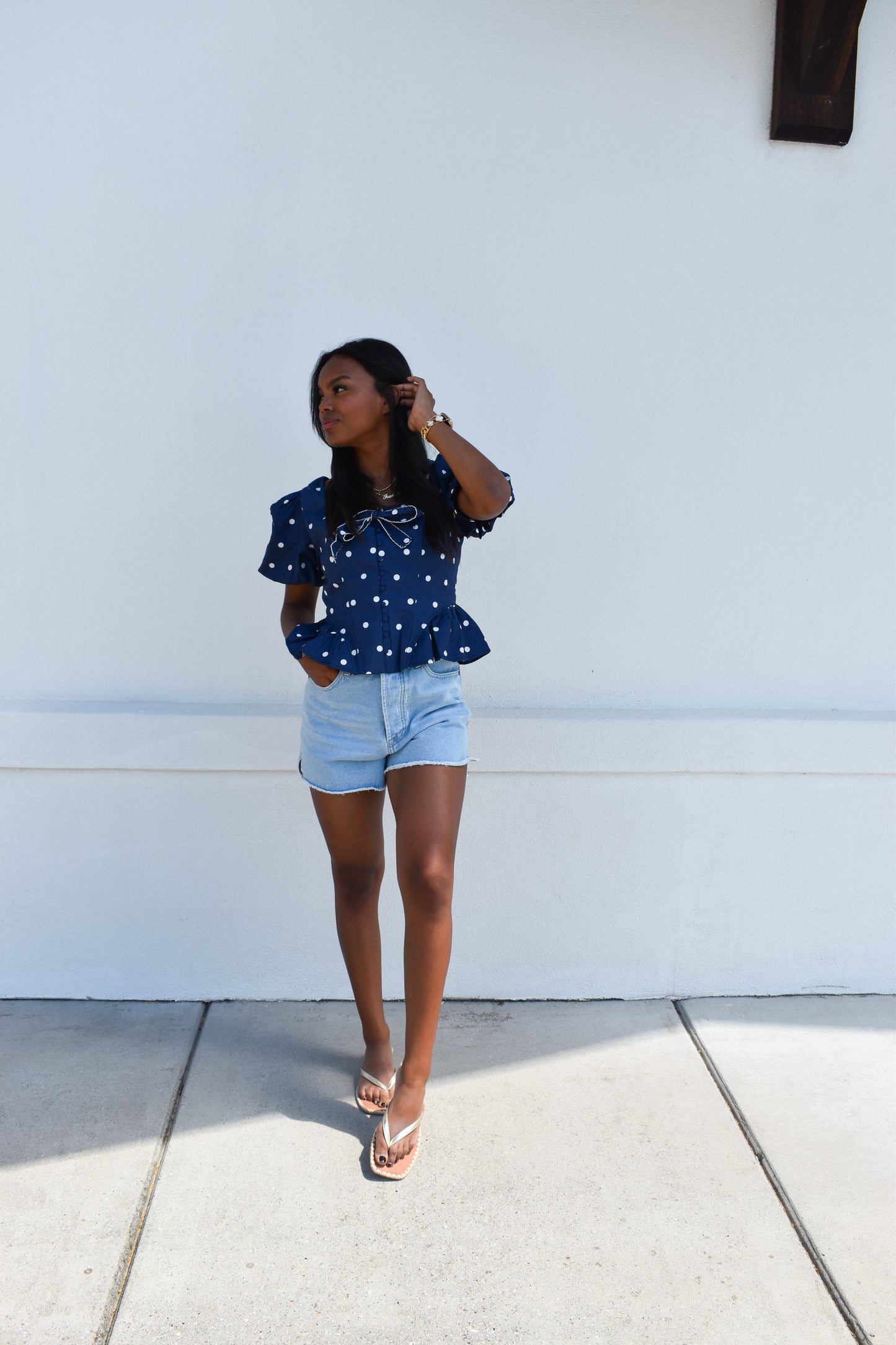 Pola Dot Bubble Hem Top