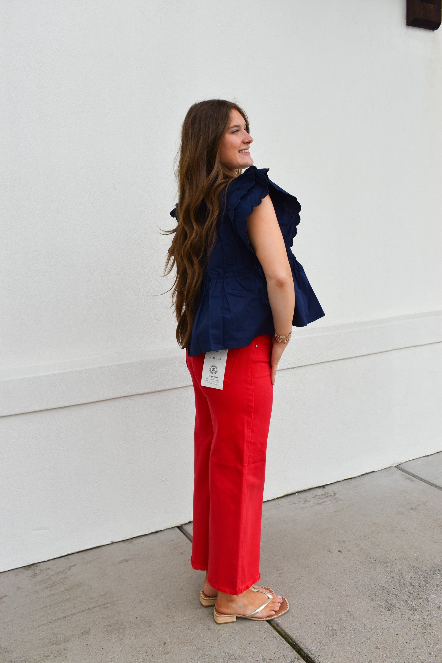 The Navy Scallop Ruffle Top