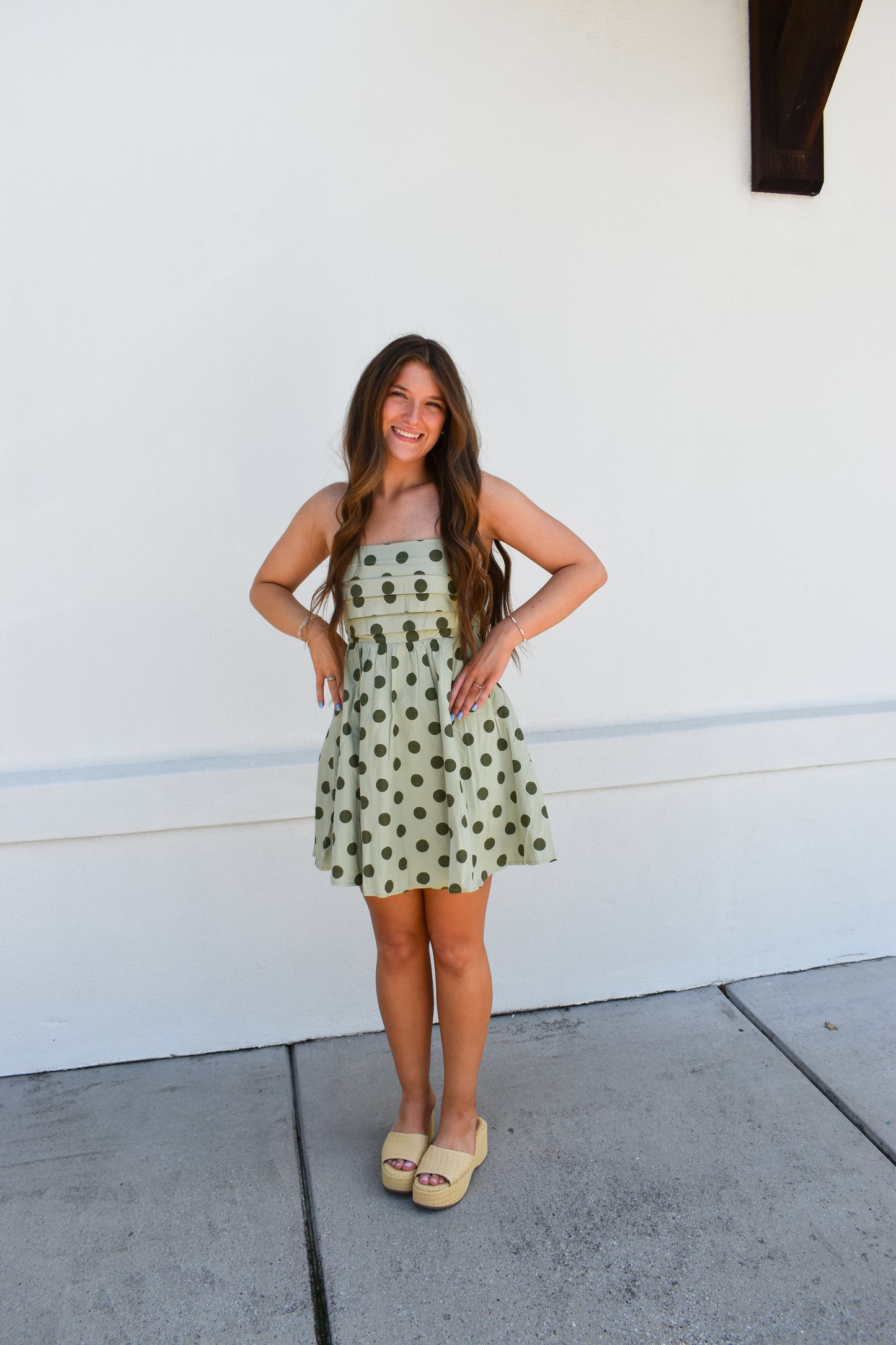 Sage Polka Dot Mini Dress