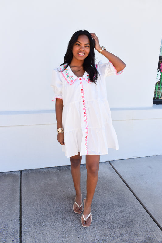 Floral Embroidered Scallop Dress