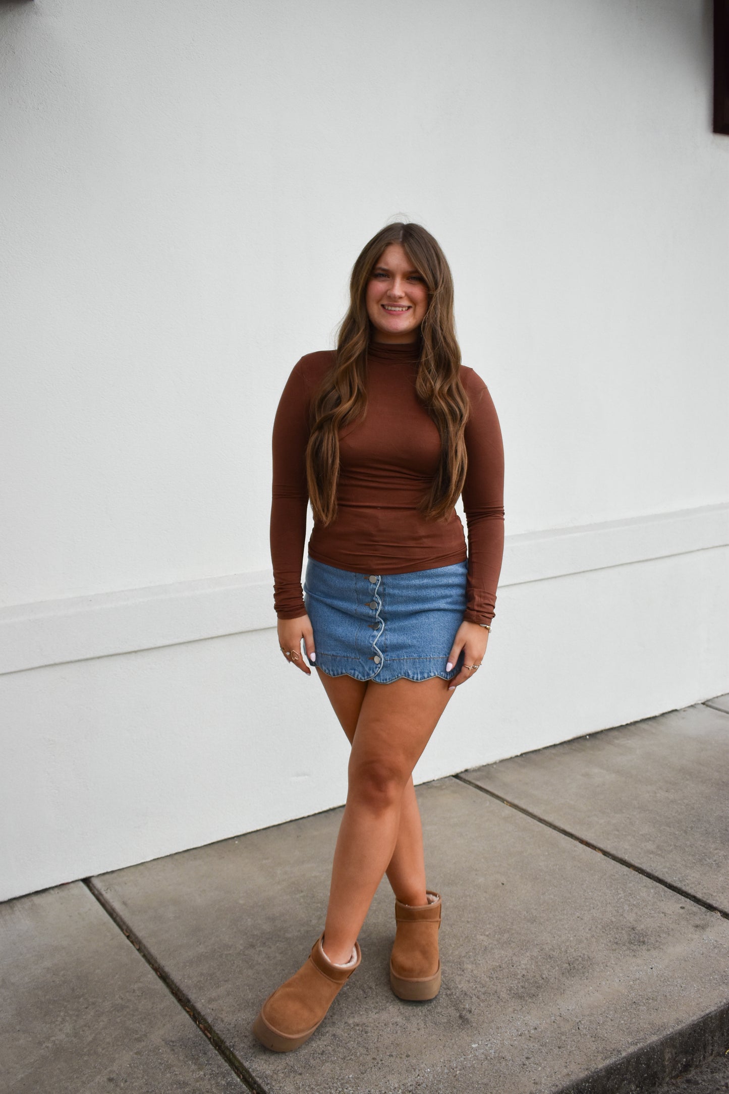 Basic Long Sleeve Turtle Neck: Brown