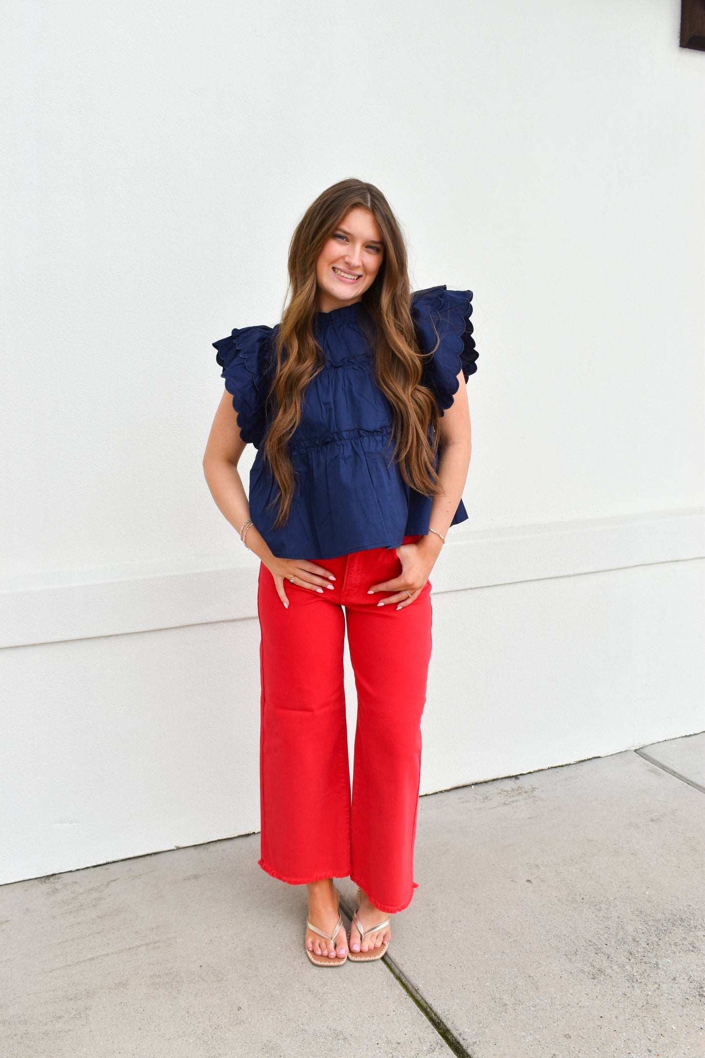 The Navy Scallop Ruffle Top