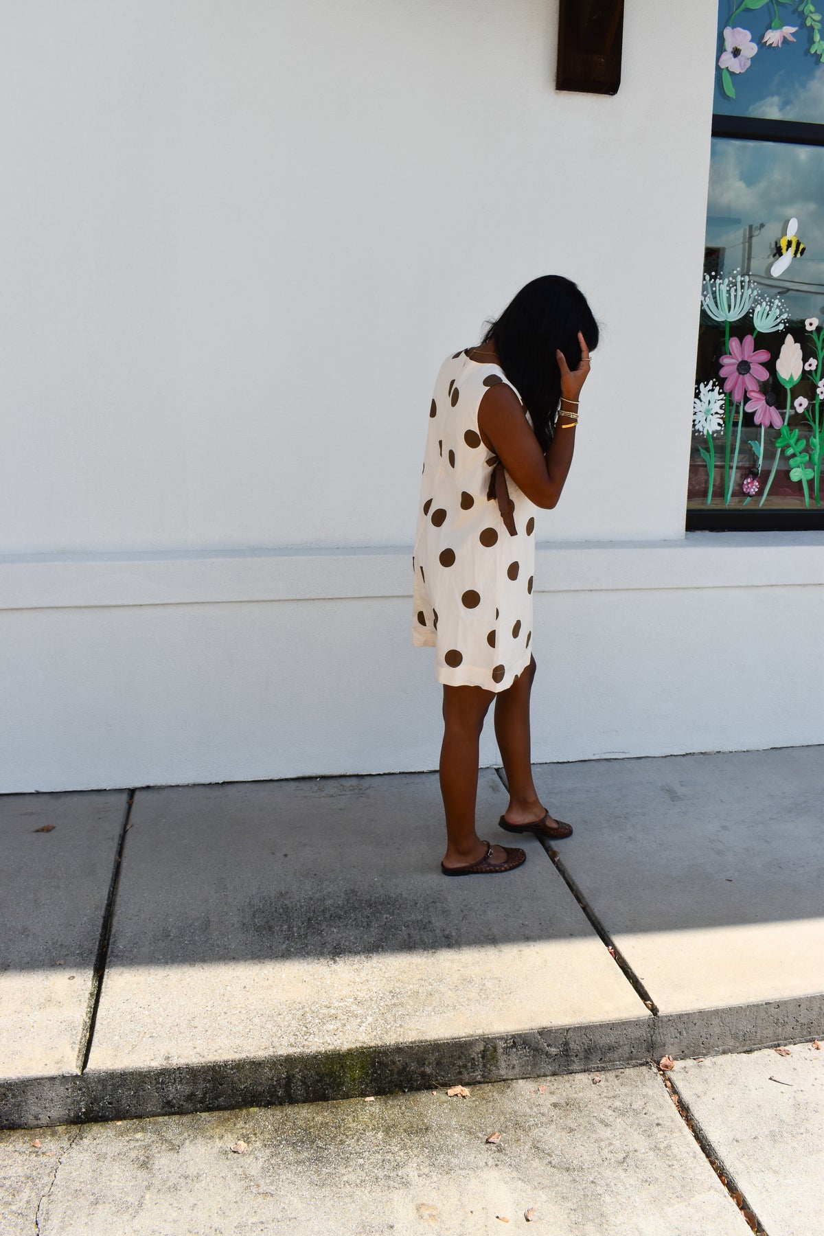 Polka Dot Sleeveless Mini Dress W/ Bow Detail