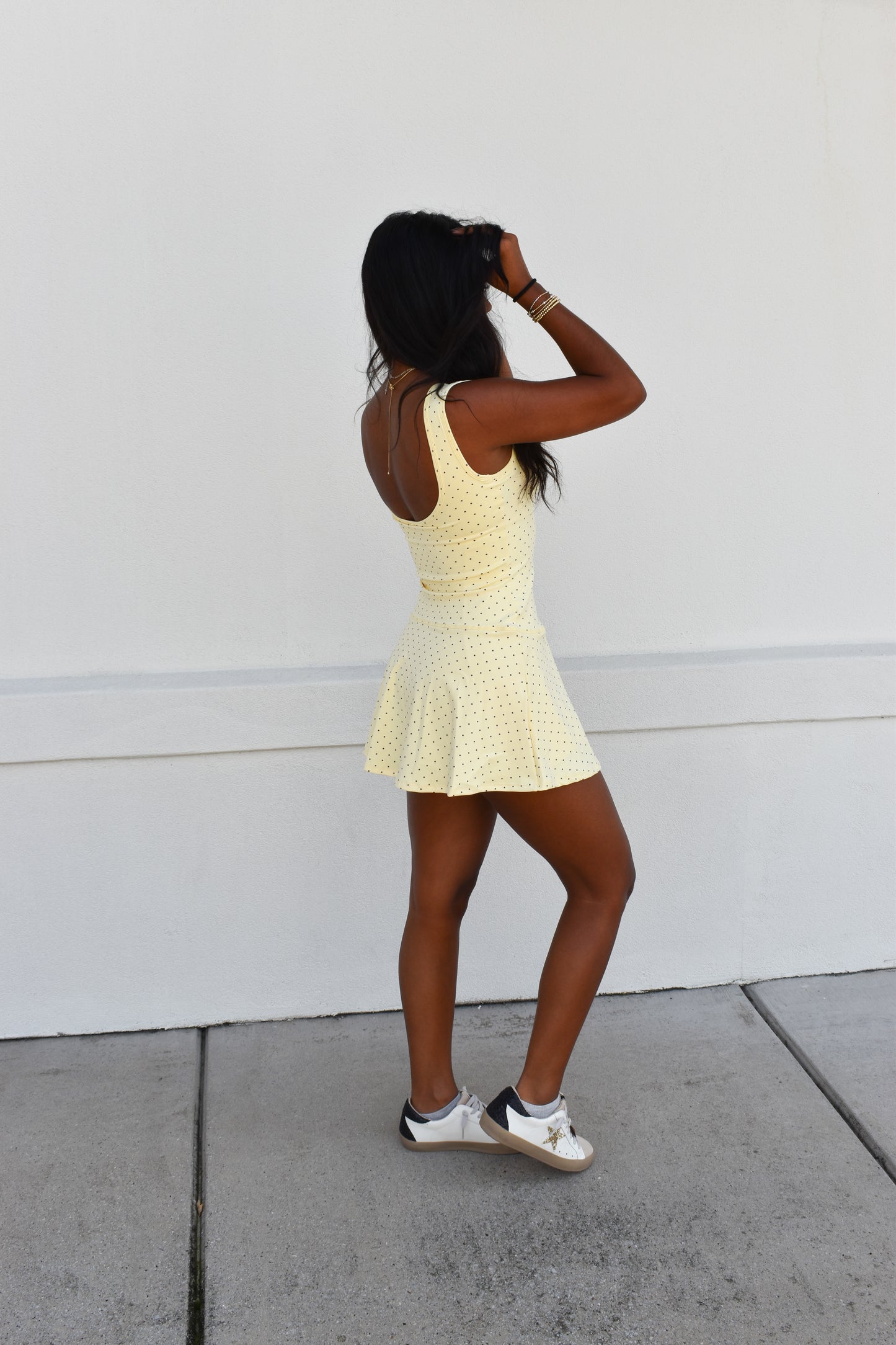 Polka Dot Print A-Line Mini Dress with Drop Waist