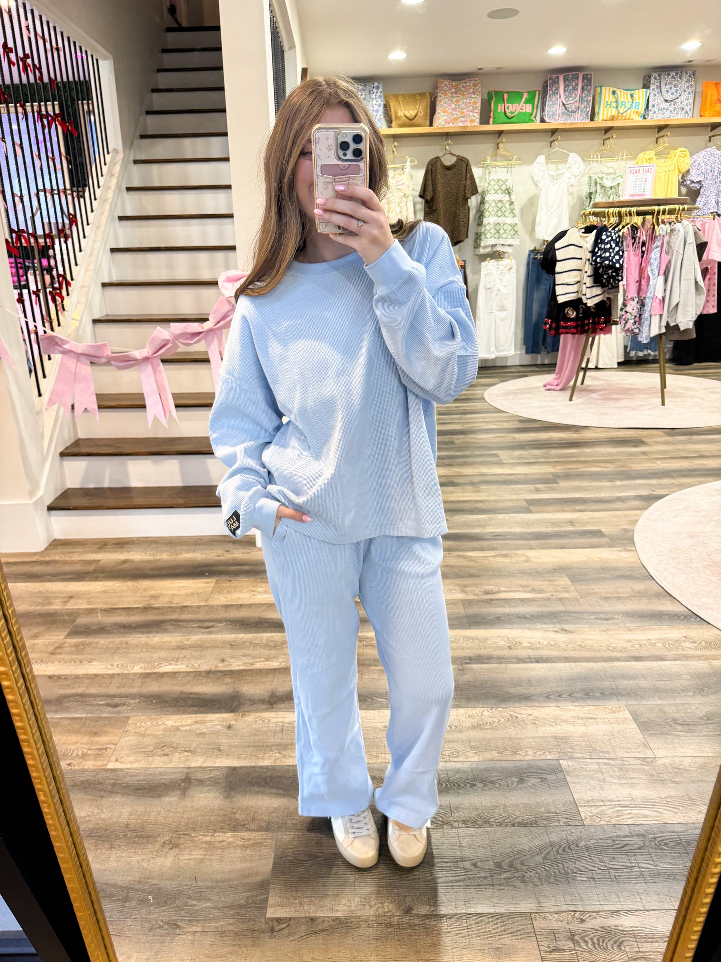 Lulu Mac Waffle Pants: Light Blue