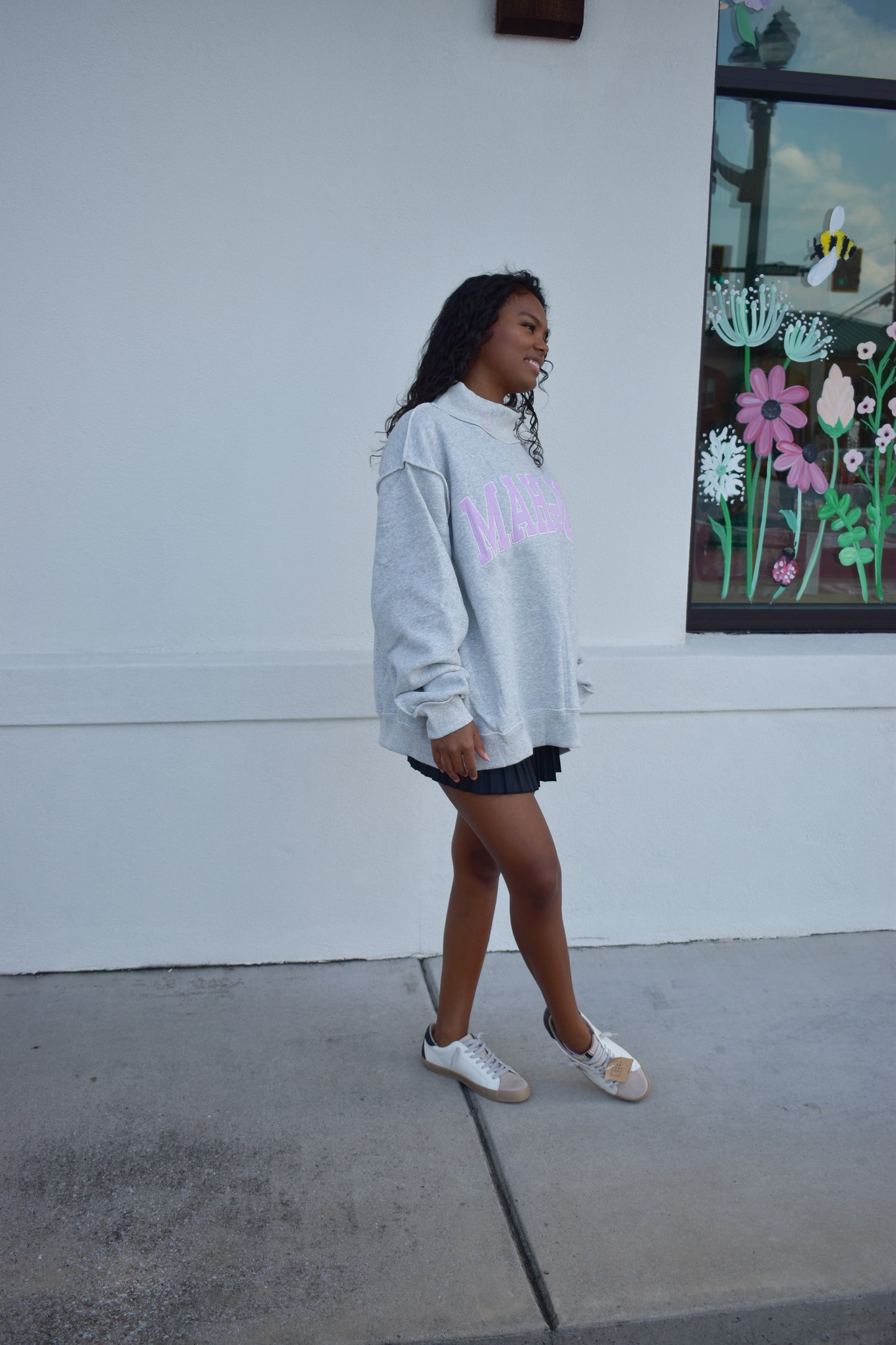 "MAHJONG" Embroidered Stripe Mockneck
