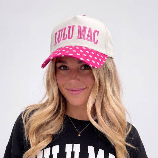 Lulu Mac Cap: Pink/ White Polka Dots