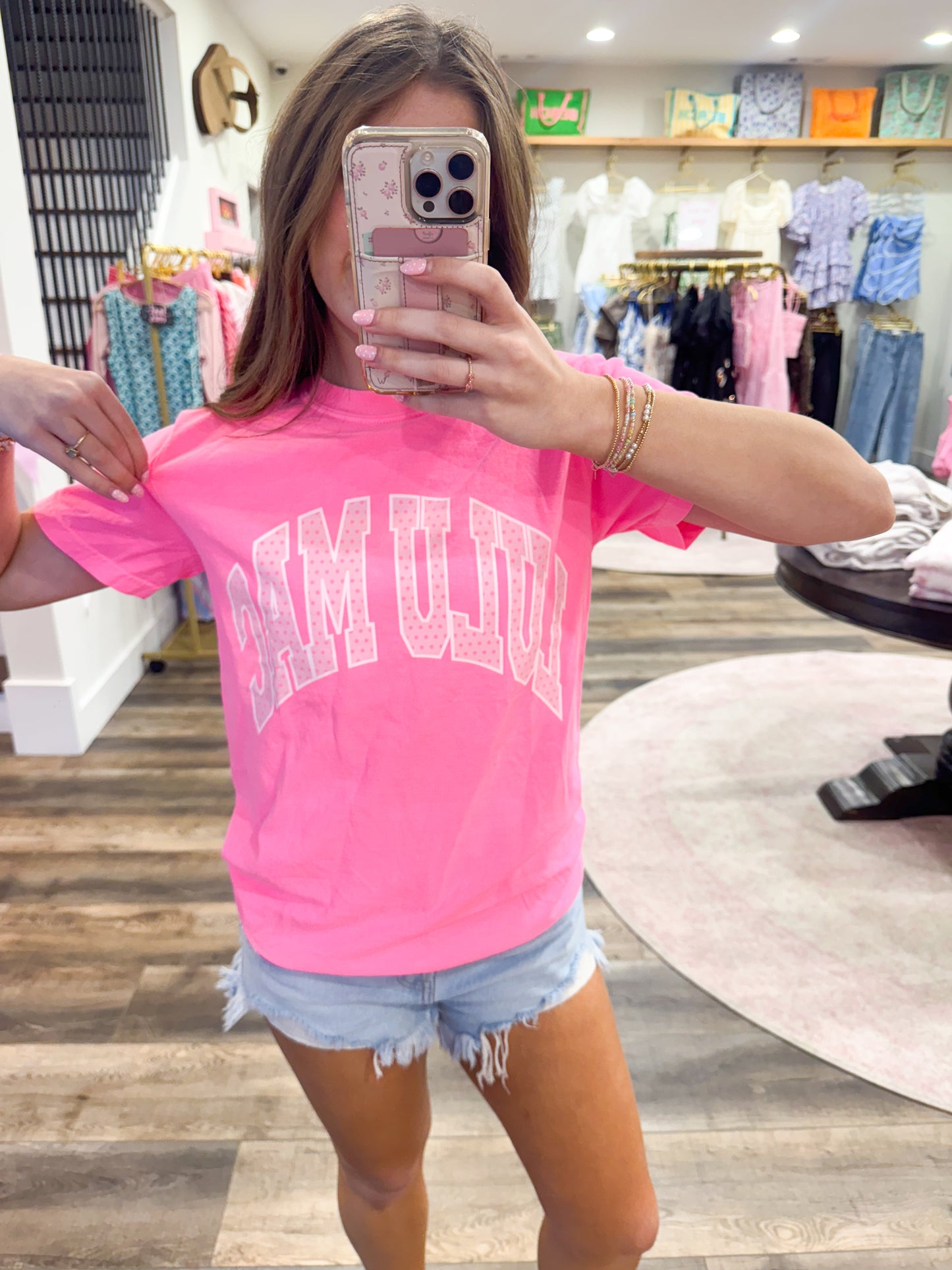 Lulu Mac Polka Dot Adult Neon Pink Comfort Colors Tee