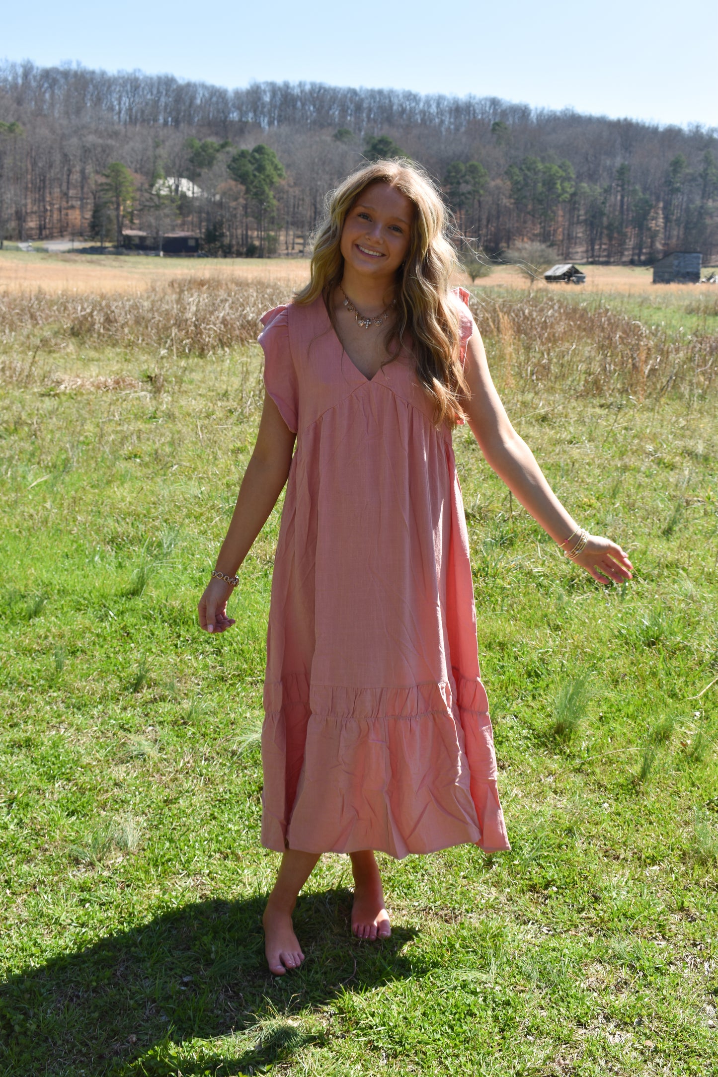 Blush Ruffle Midi Dress
