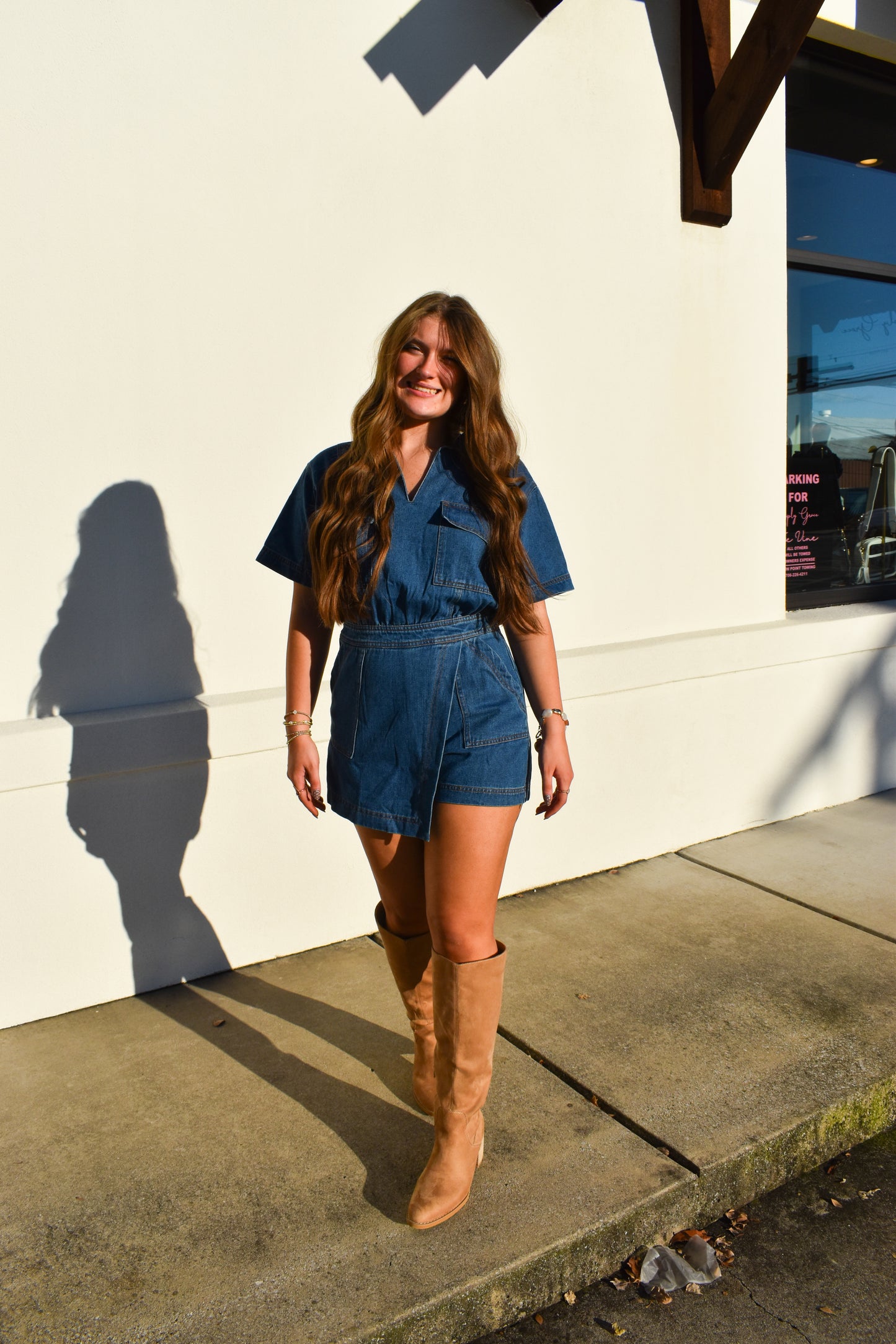 Denim Romper W/ Pockets & Wrap Detail