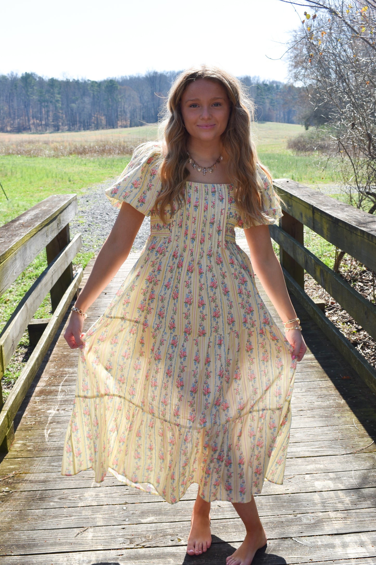 Smocked Baby Yellow Floral Maxi Dress