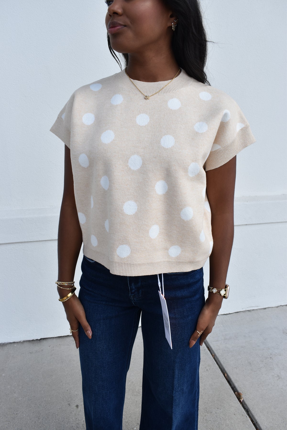 Polka Dot Knit Sleeveless Top