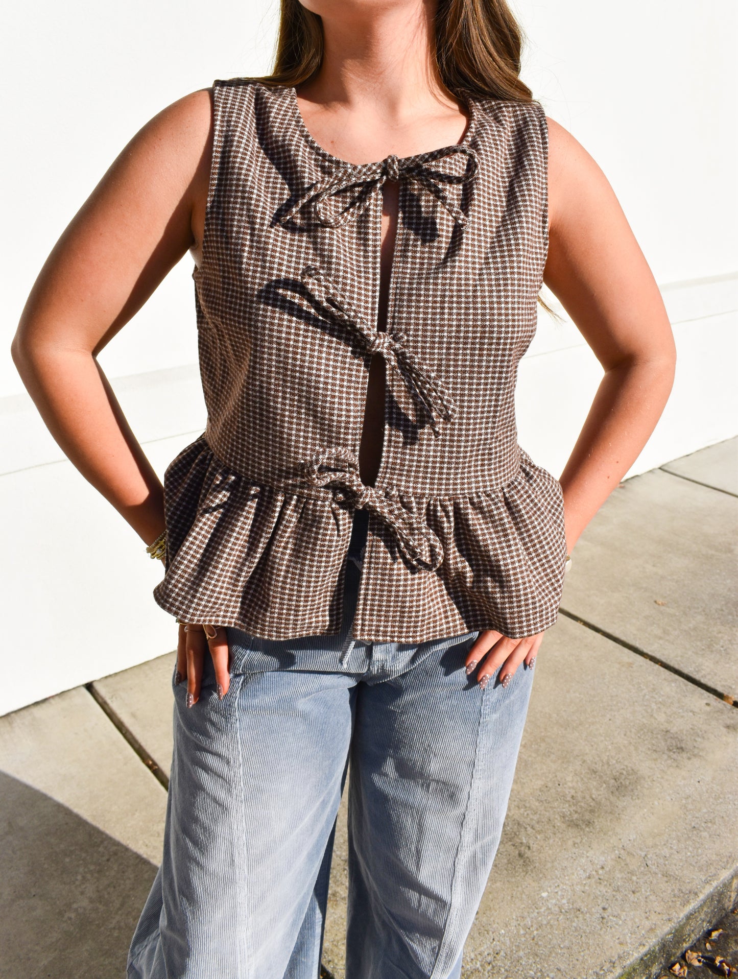 Maple Checkered Top W/ Tie Bows