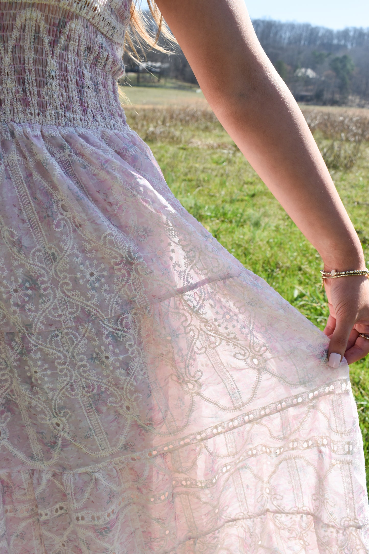 Whimsical Lace Flutter Sleeve Midi Dress